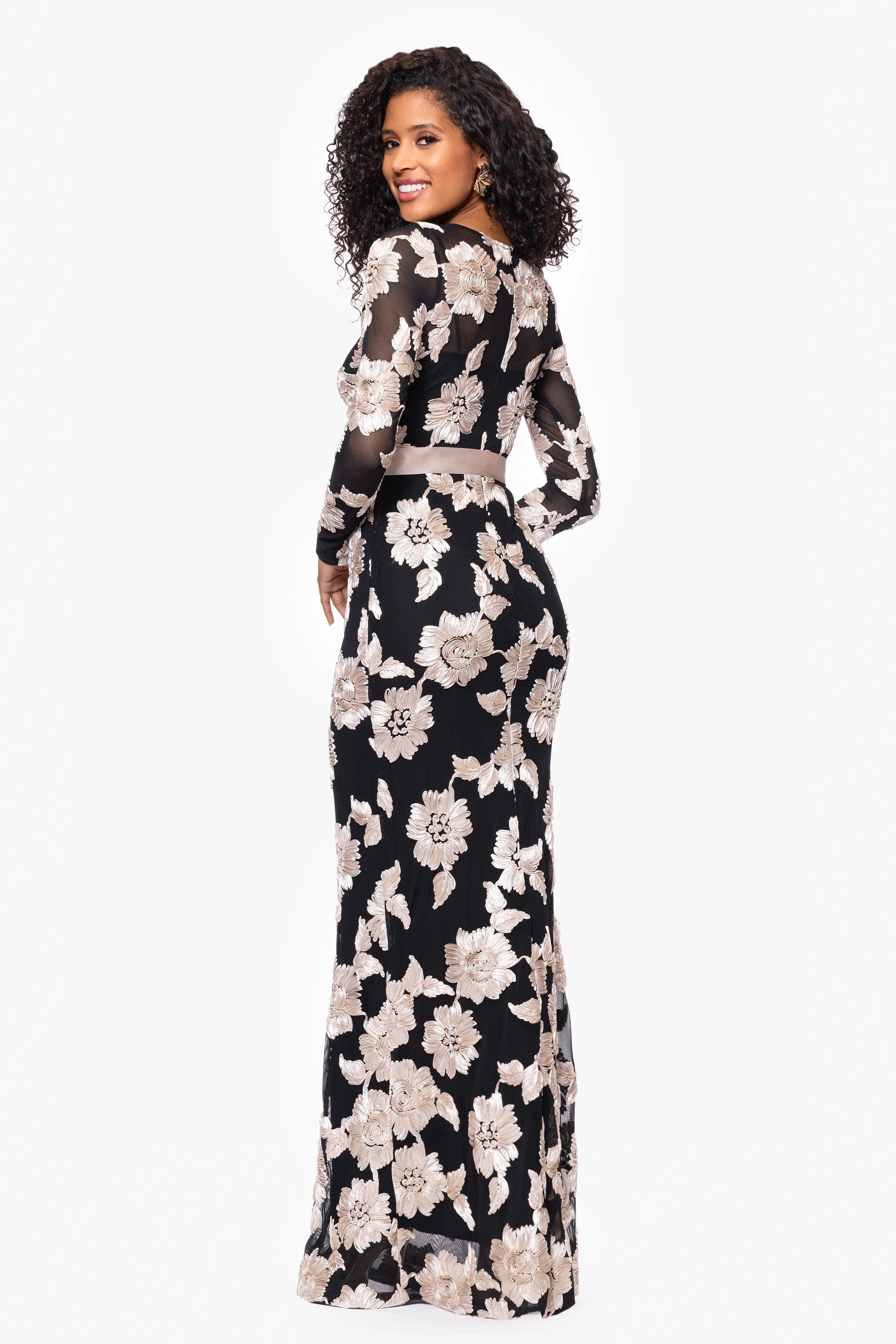 Petite "Juliana" Soutache Mesh Long Sleeve Floor Length Dress sold by Betsy & Adam product image thumbnail 3