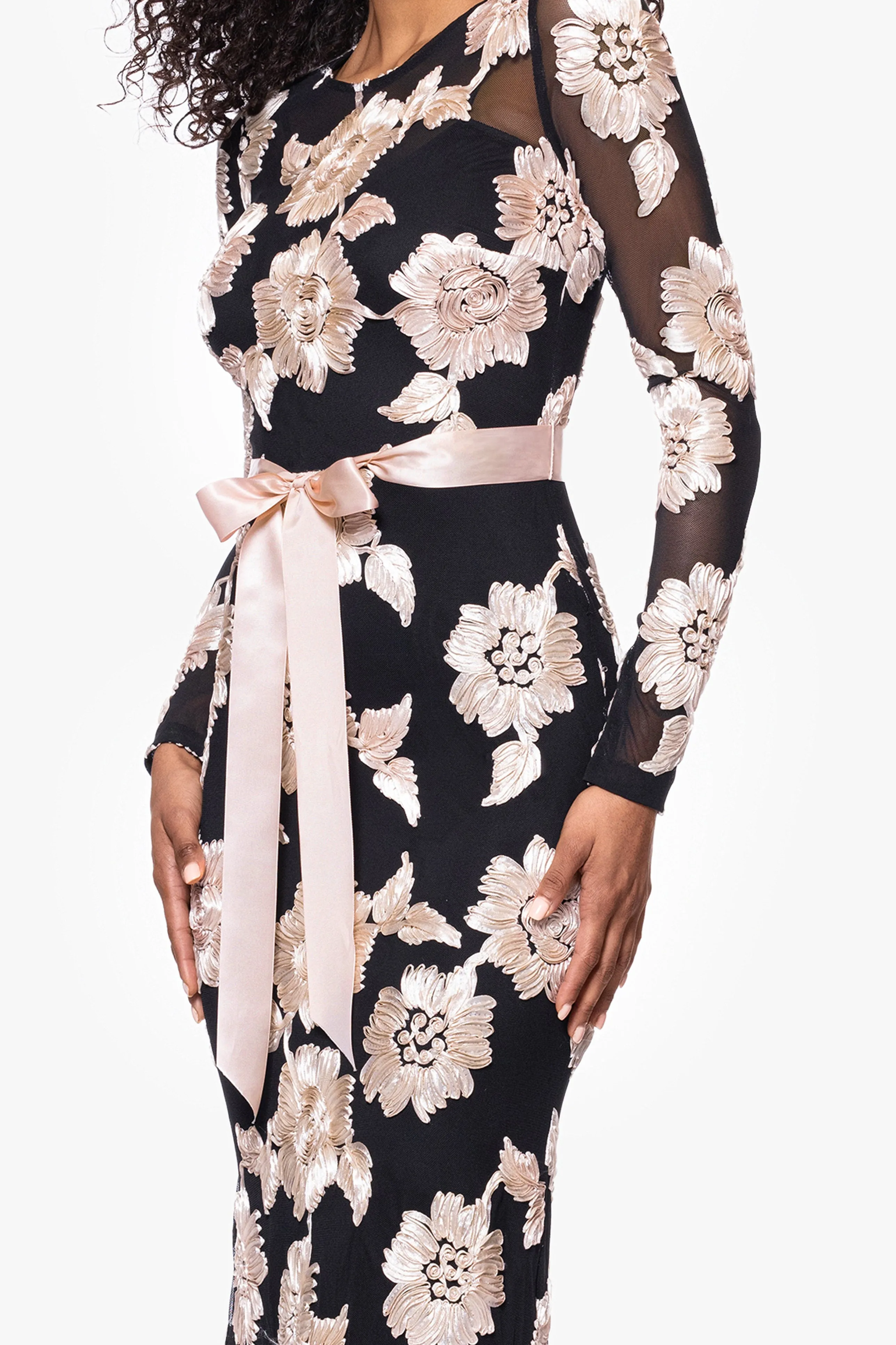 Petite "Juliana" Soutache Mesh Long Sleeve Floor Length Dress sold by Betsy & Adam product image thumbnail 2