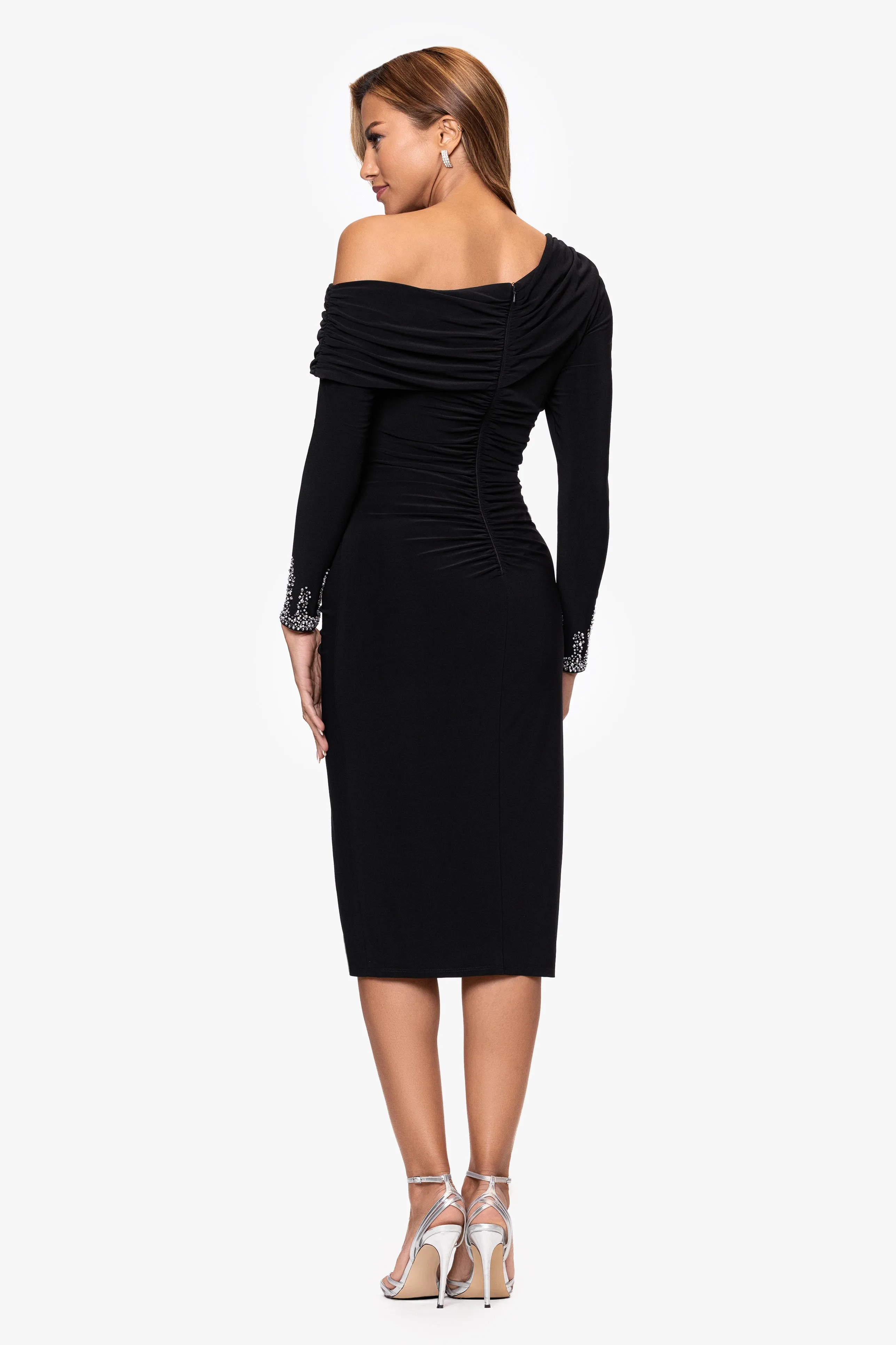 "Tiana" Jersey Knit Drop Shoulder Embellished Long Sleeve Midi Dress sold by Betsy & Adam product image thumbnail 3
