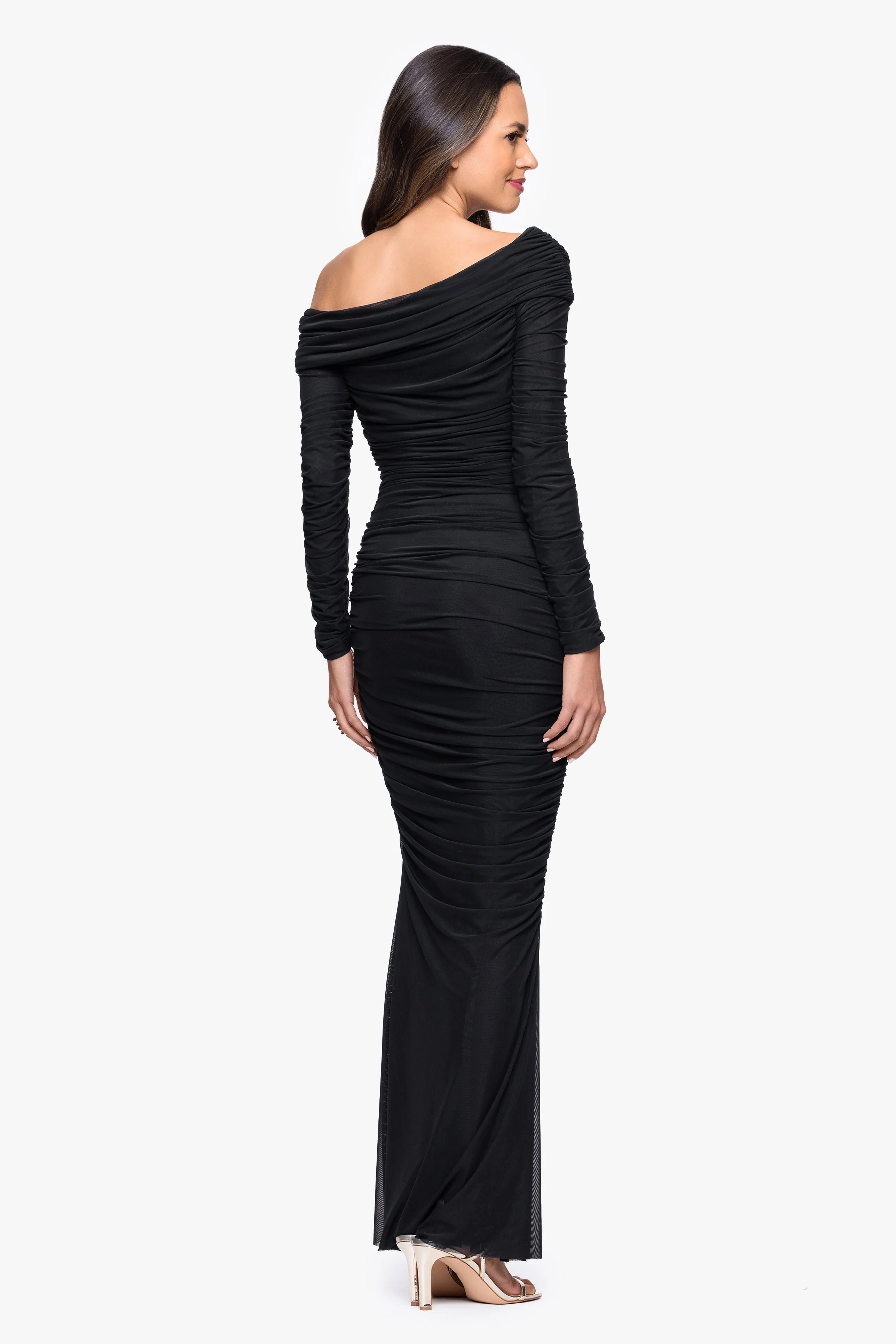 "Hannah" Mesh Rouching Drop Shoulder Long Sleeve Dress sold by Betsy & Adam product image thumbnail 3