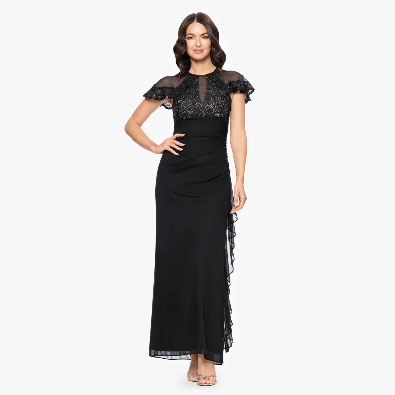 "Eden" Jersey and Lace Flutter Sleeve Floor Length Dress sold by Betsy & Adam