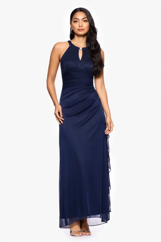 "Lennon" Jersey and Lace Embellished Floor Length Dress sold by Betsy & Adam