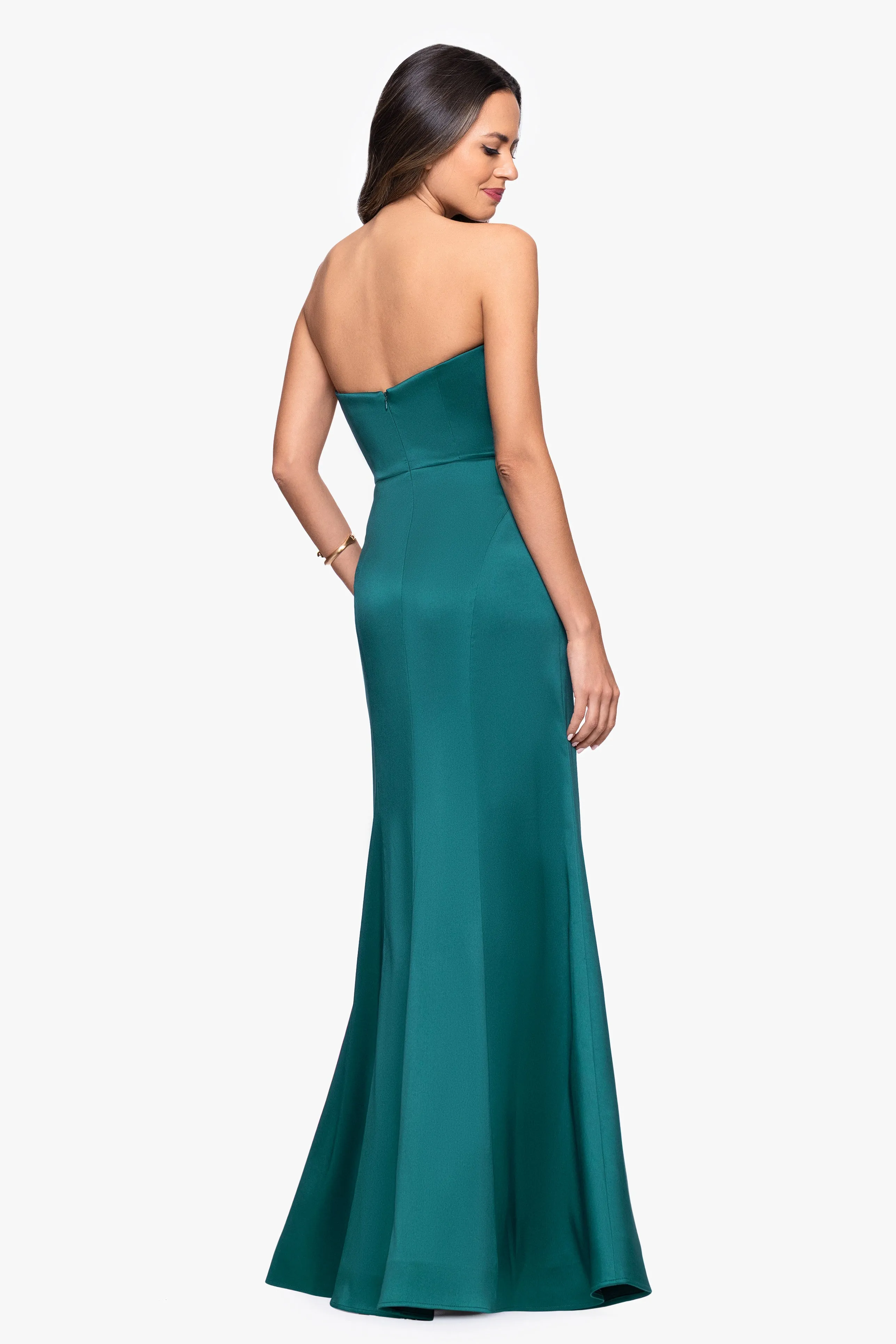 "Nadia" Satin Strapless Flower Embellished Floor Length Dress sold by Betsy & Adam product image thumbnail 3