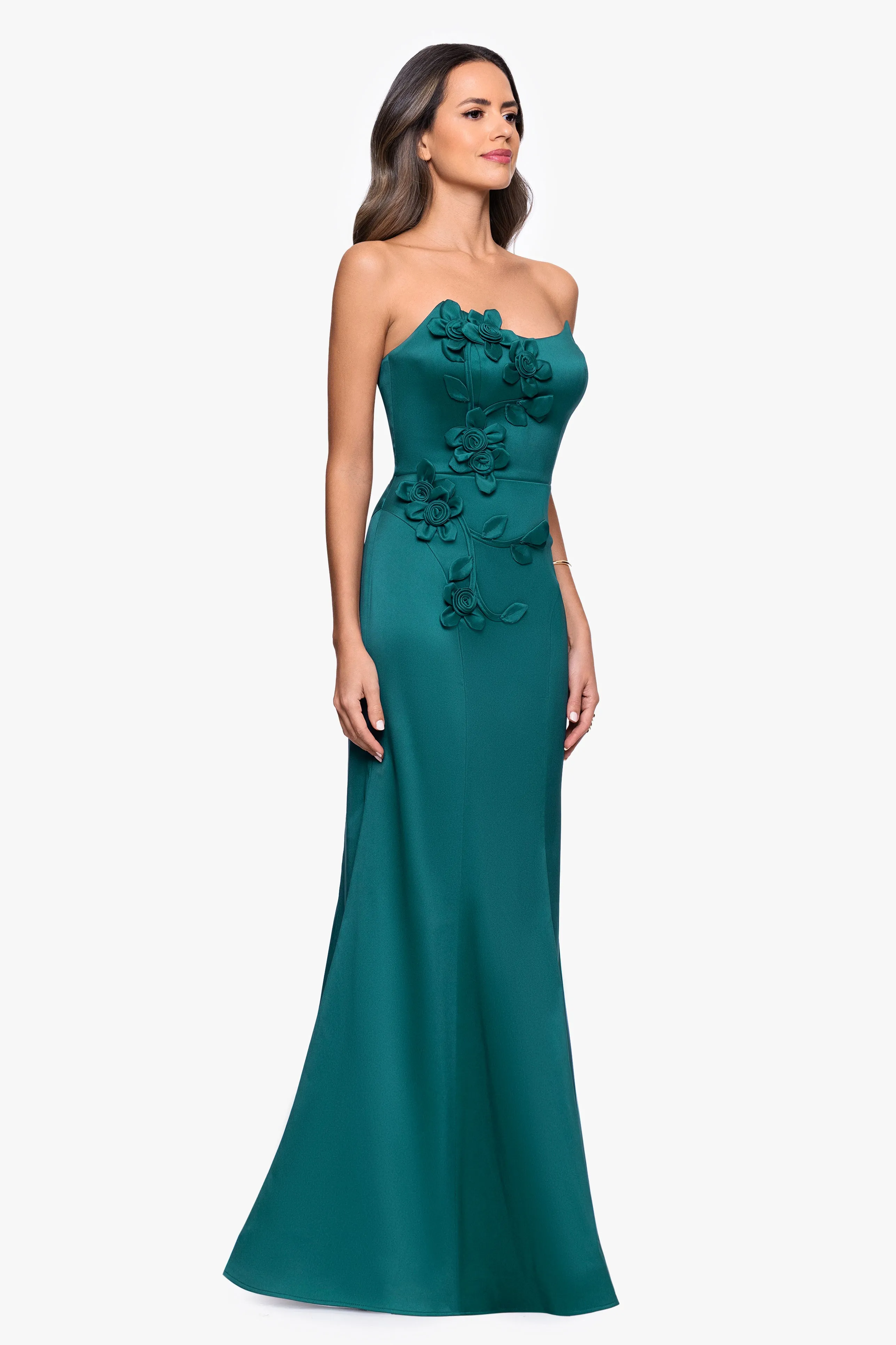 "Nadia" Satin Strapless Flower Embellished Floor Length Dress sold by Betsy & Adam product image thumbnail 4
