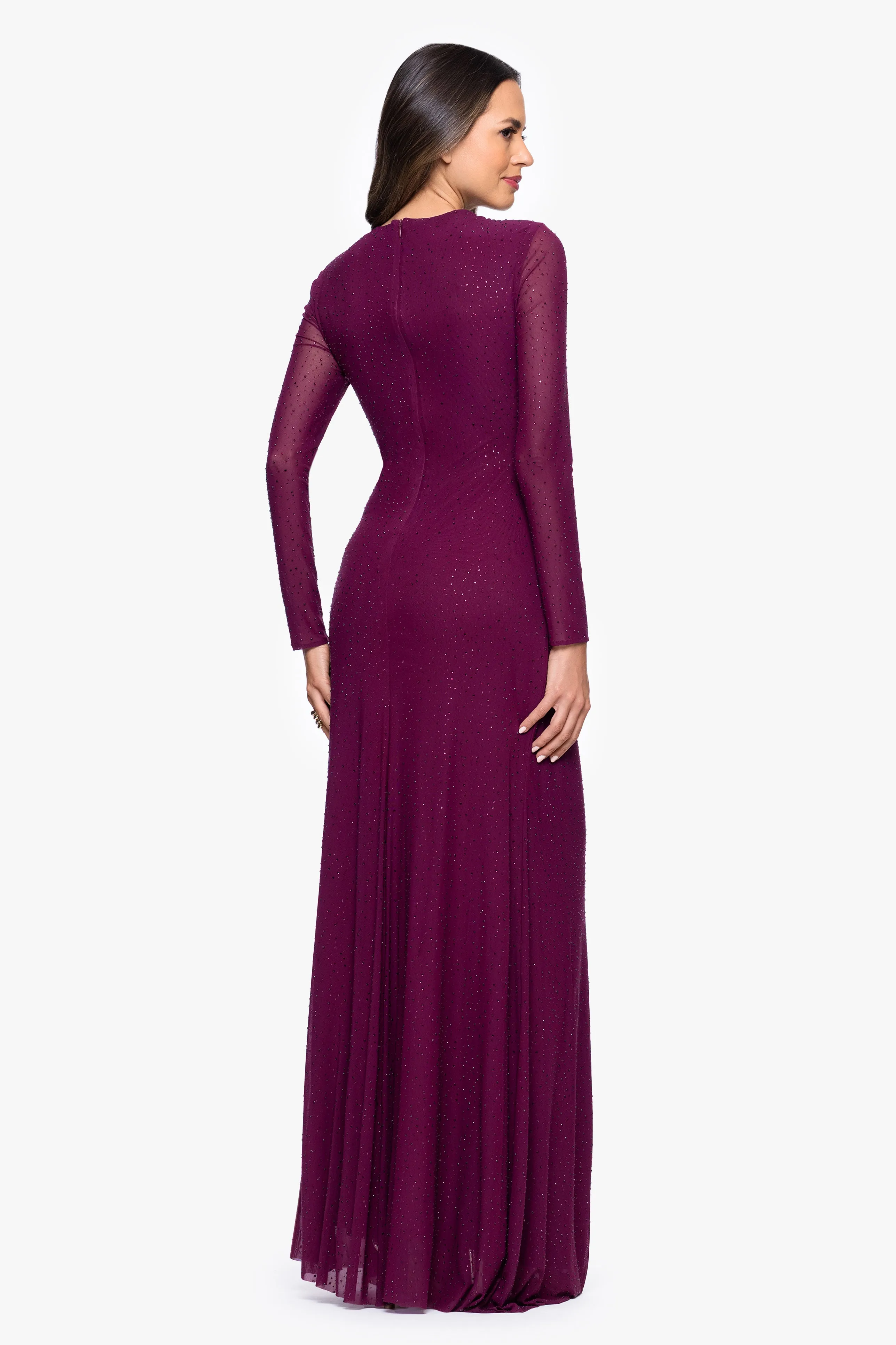 "Callie" Mesh Cutout Embellished Long Sleeve Floor Length Dress sold by Betsy & Adam product image thumbnail 3