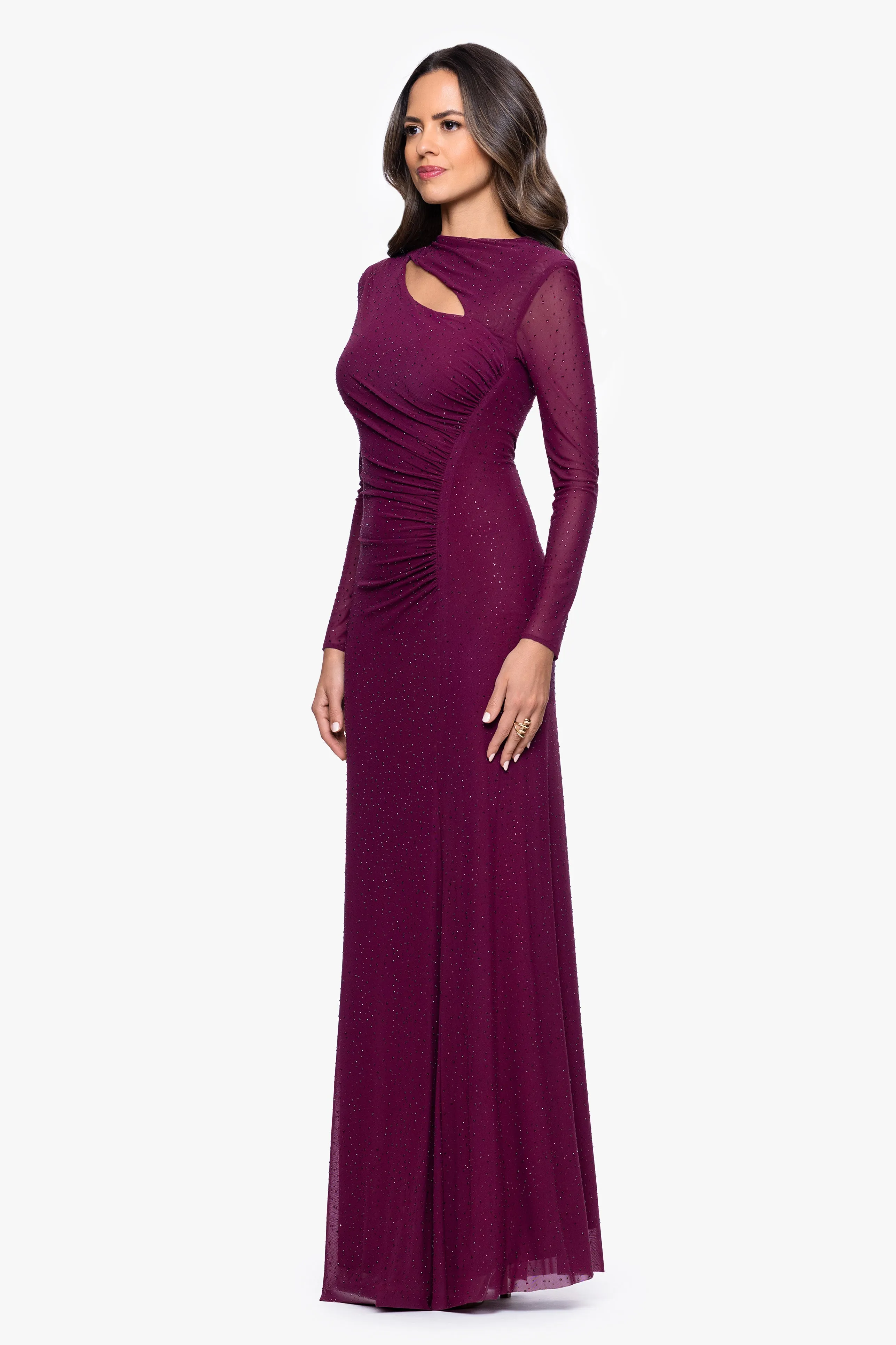 "Callie" Mesh Cutout Embellished Long Sleeve Floor Length Dress sold by Betsy & Adam product image thumbnail 4
