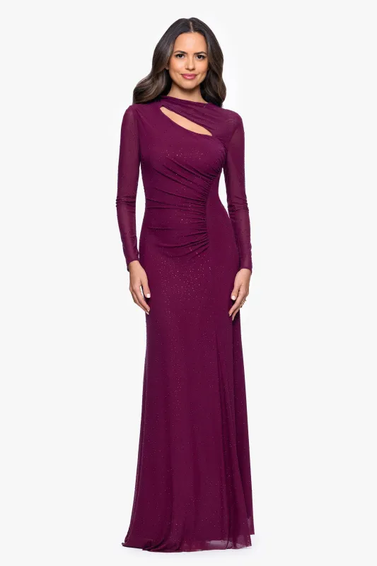 "Callie" Mesh Cutout Embellished Long Sleeve Floor Length Dress sold by Betsy & Adam
