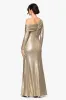 "Lola" Metallic Drop Shoulder Long Sleeve Floor Length Dress sold by Betsy & Adam