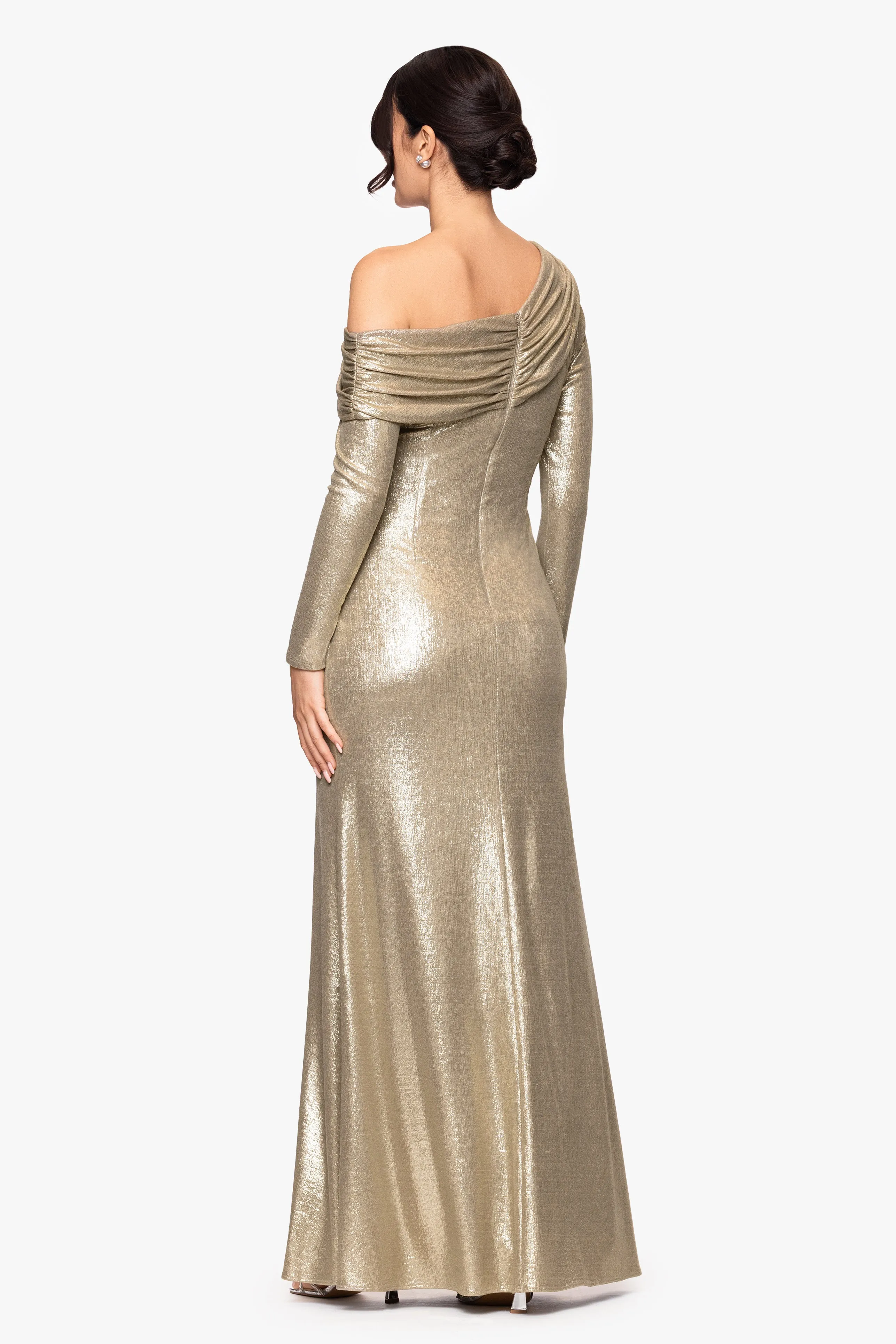 "Lola" Metallic Drop Shoulder Long Sleeve Floor Length Dress sold by Betsy & Adam product image thumbnail 3