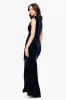"Fran" Velvet Side Rouched Drape High Neck Floor Length Dress sold by Betsy & Adam