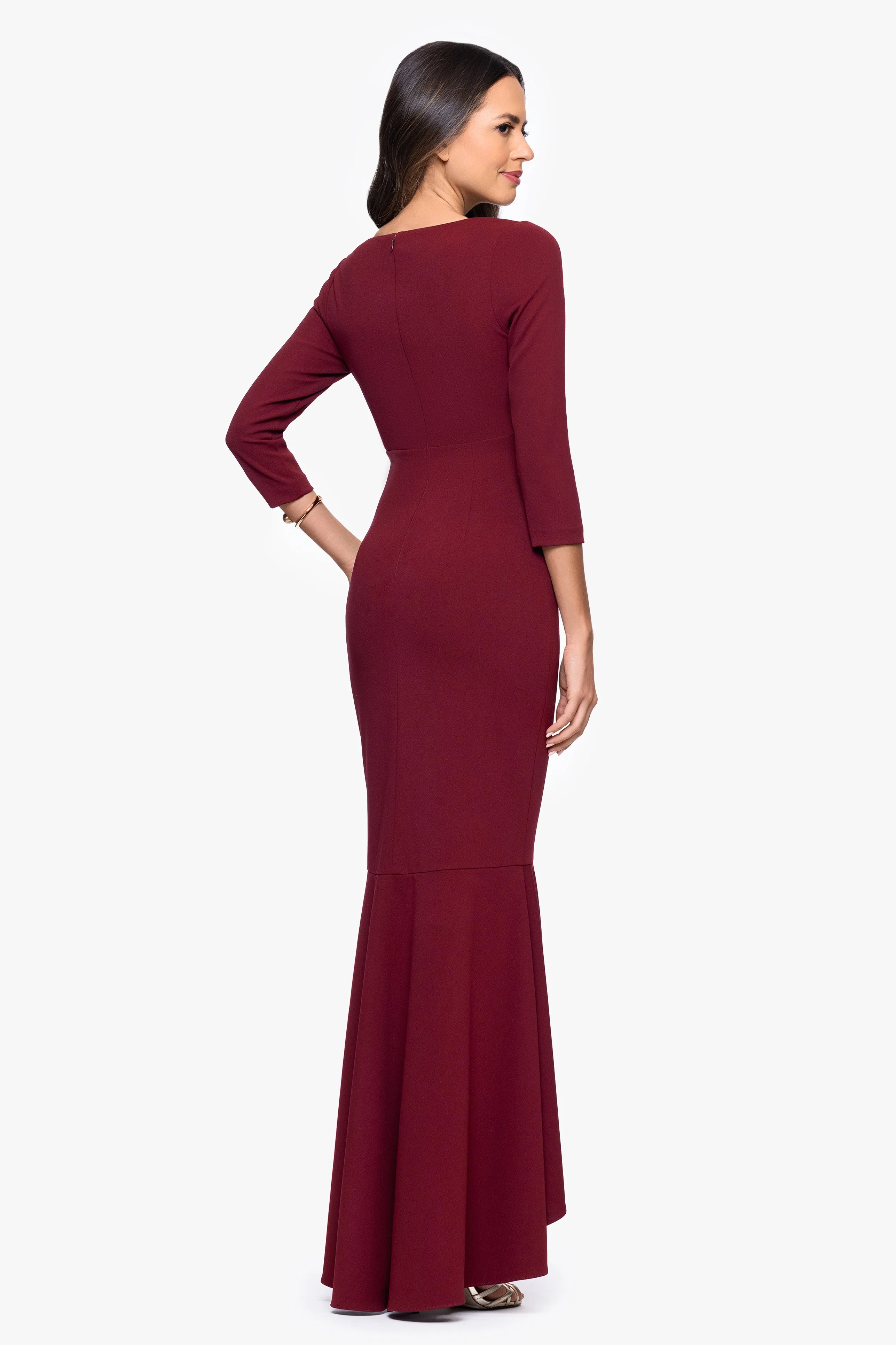 "Pauline" Scuba Crepe 3/4 Sleeve Ruffle Floor Length Dress sold by Betsy & Adam product image thumbnail 3