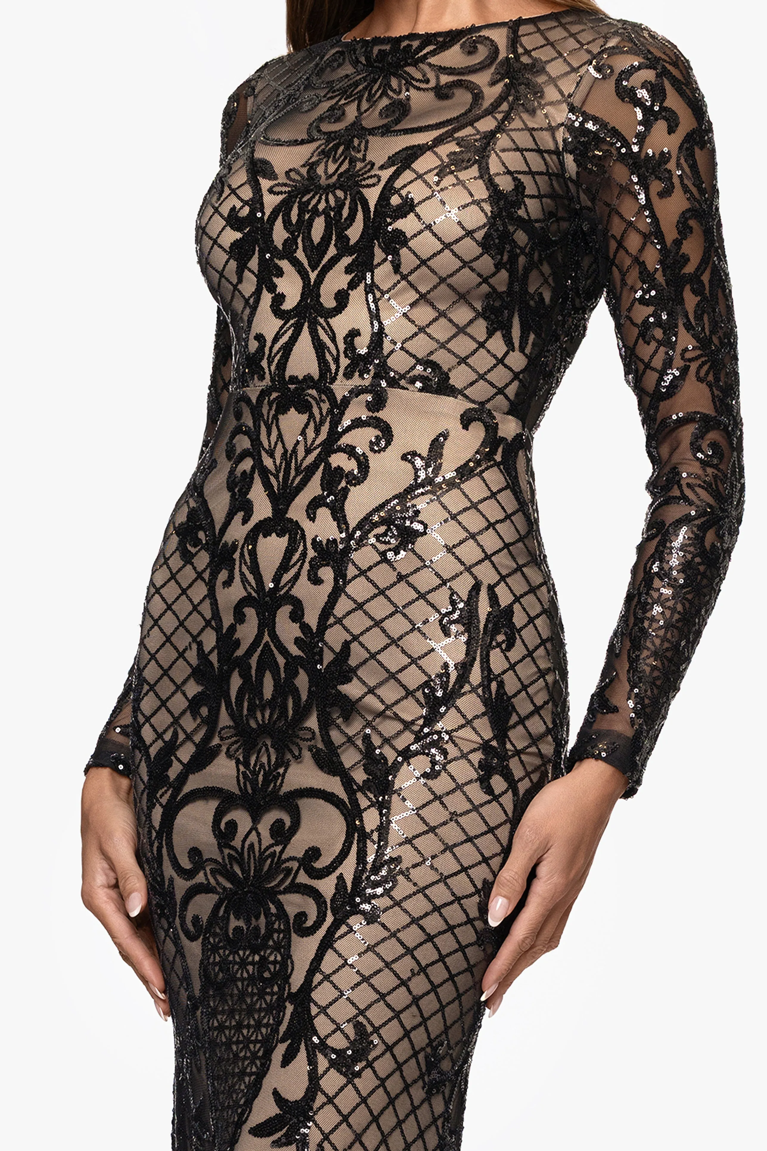 "Brianna" Sequin Placement Long Sleeve Floor Length Dress sold by Betsy & Adam product image thumbnail 2