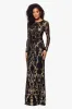 Petite "Nara" Long Sleeve Sequin Placement Gown sold by Betsy & Adam