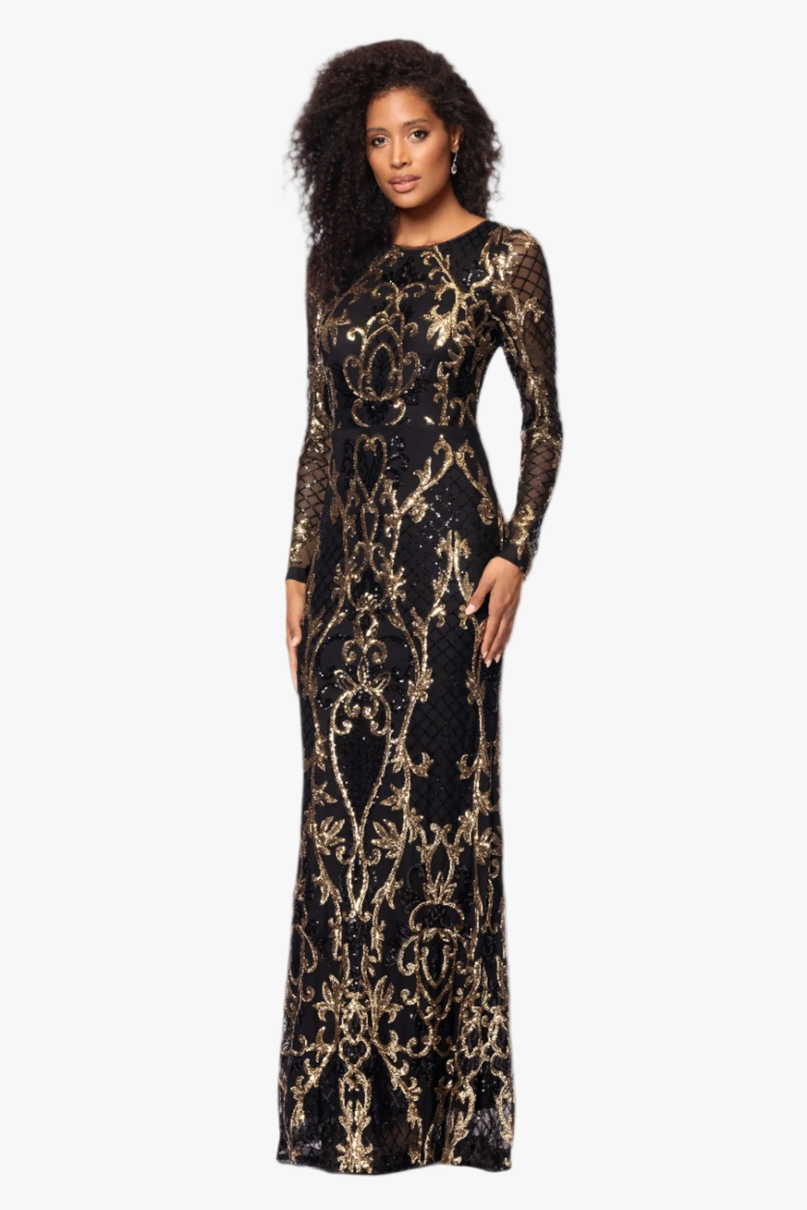 Petite "Nara" Long Sleeve Sequin Placement Gown sold by Betsy & Adam product image thumbnail 4