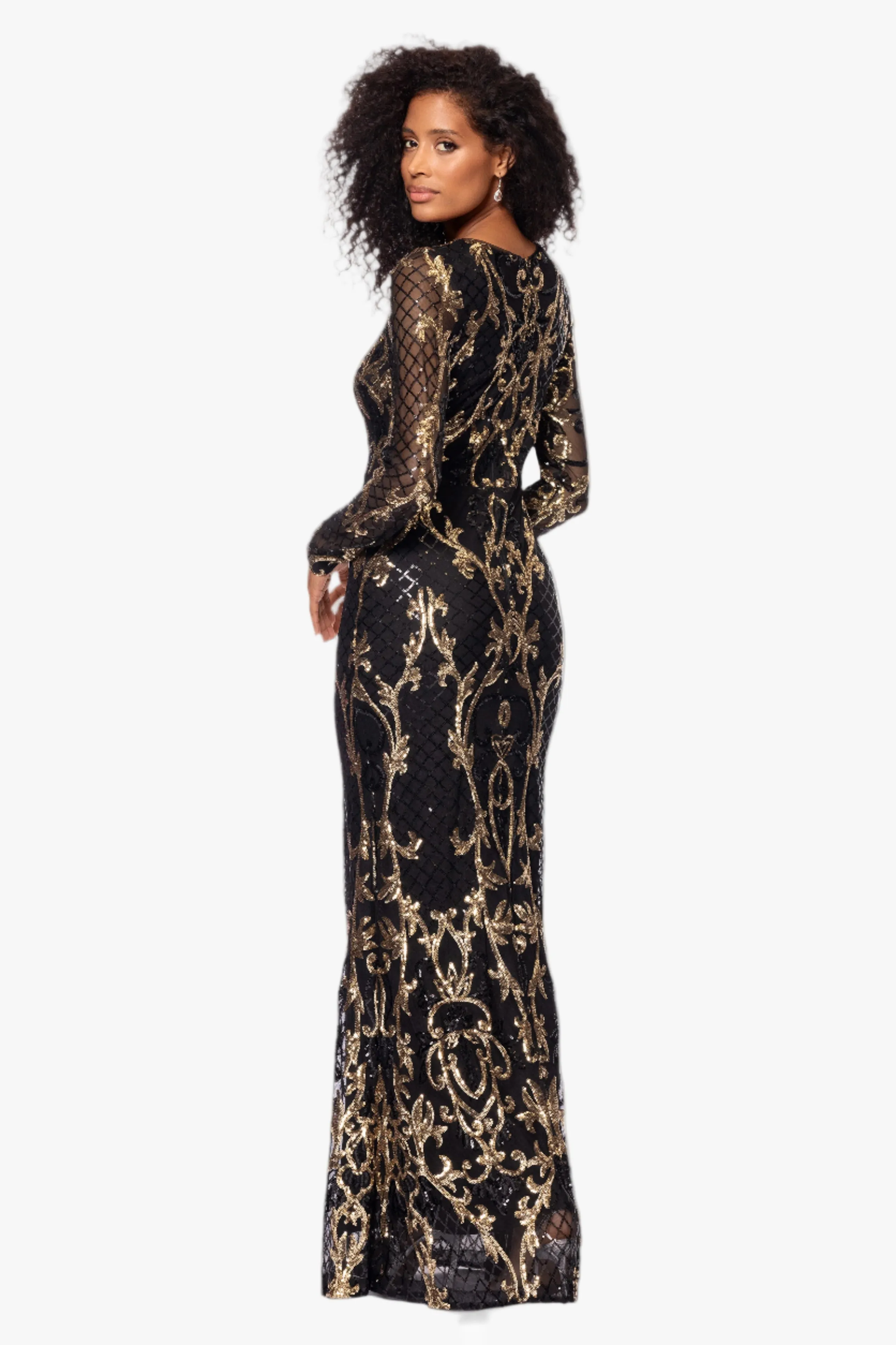 Petite "Nara" Long Sleeve Sequin Placement Gown sold by Betsy & Adam product image thumbnail 3