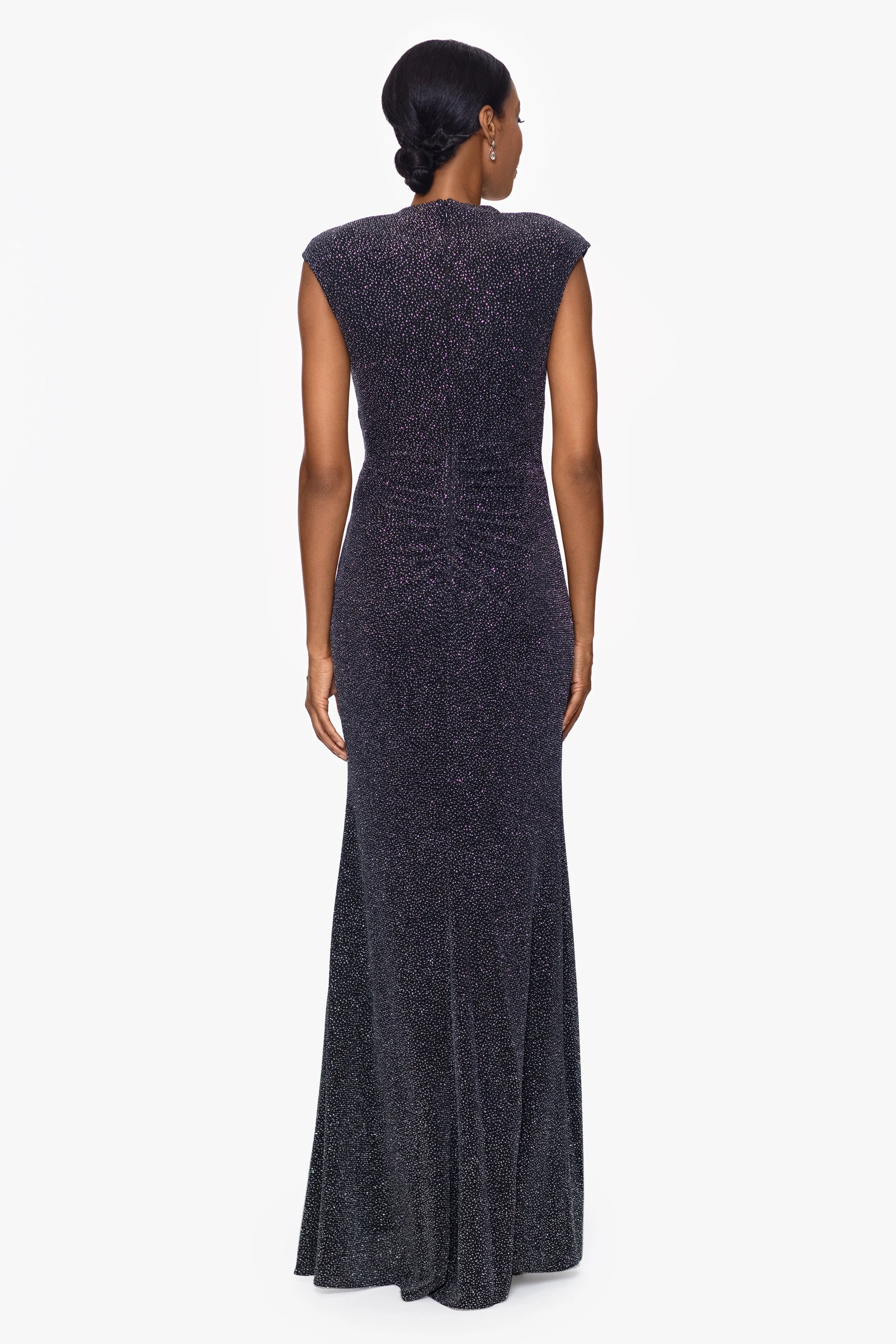 "Deandra" Puff Glitter Cap Sleeve Floor Length Dress sold by Betsy & Adam product image thumbnail 2