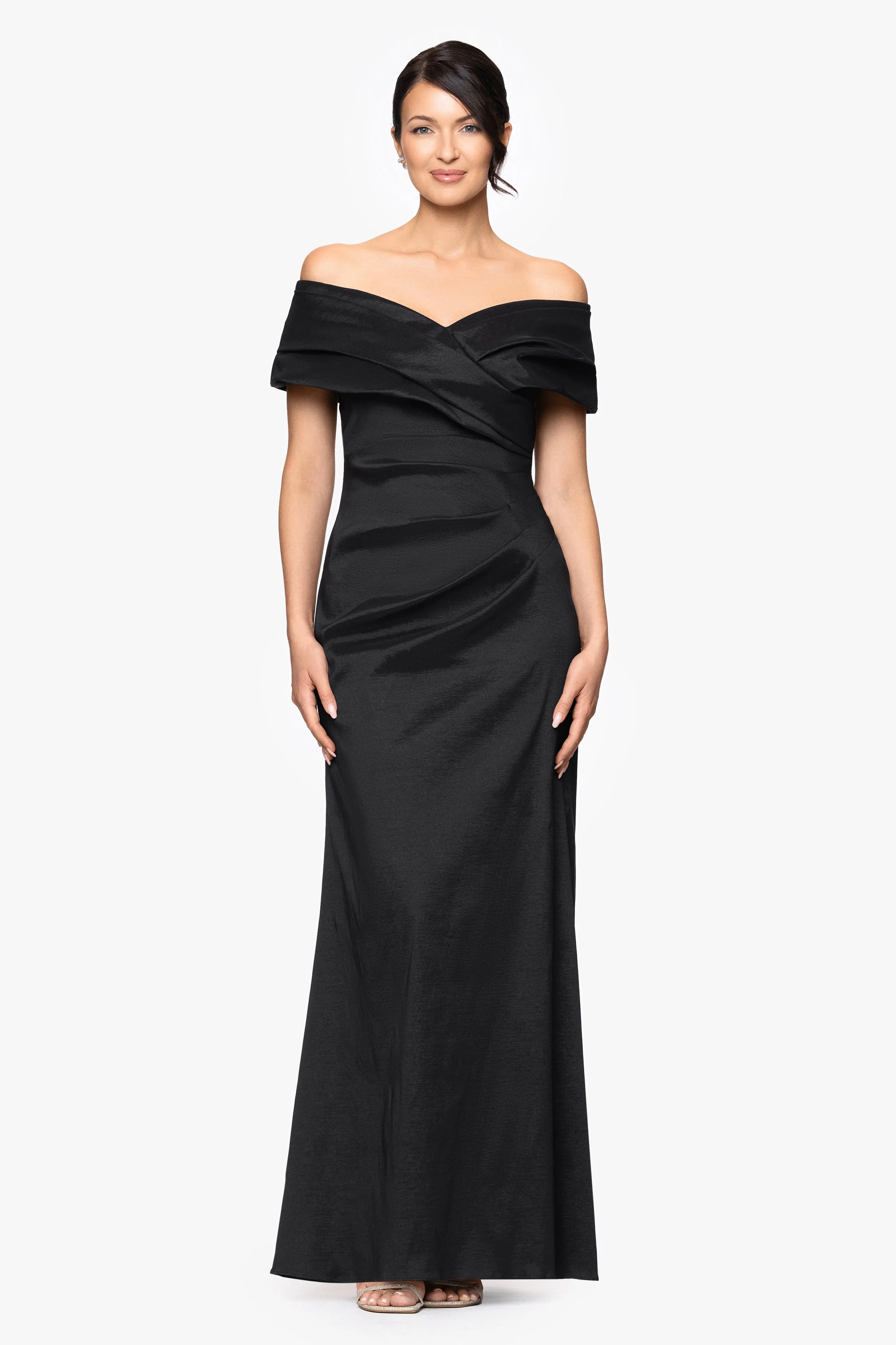 "Raquel" Taffeta Off the Shoulder Floor Length Dress sold by Betsy & Adam