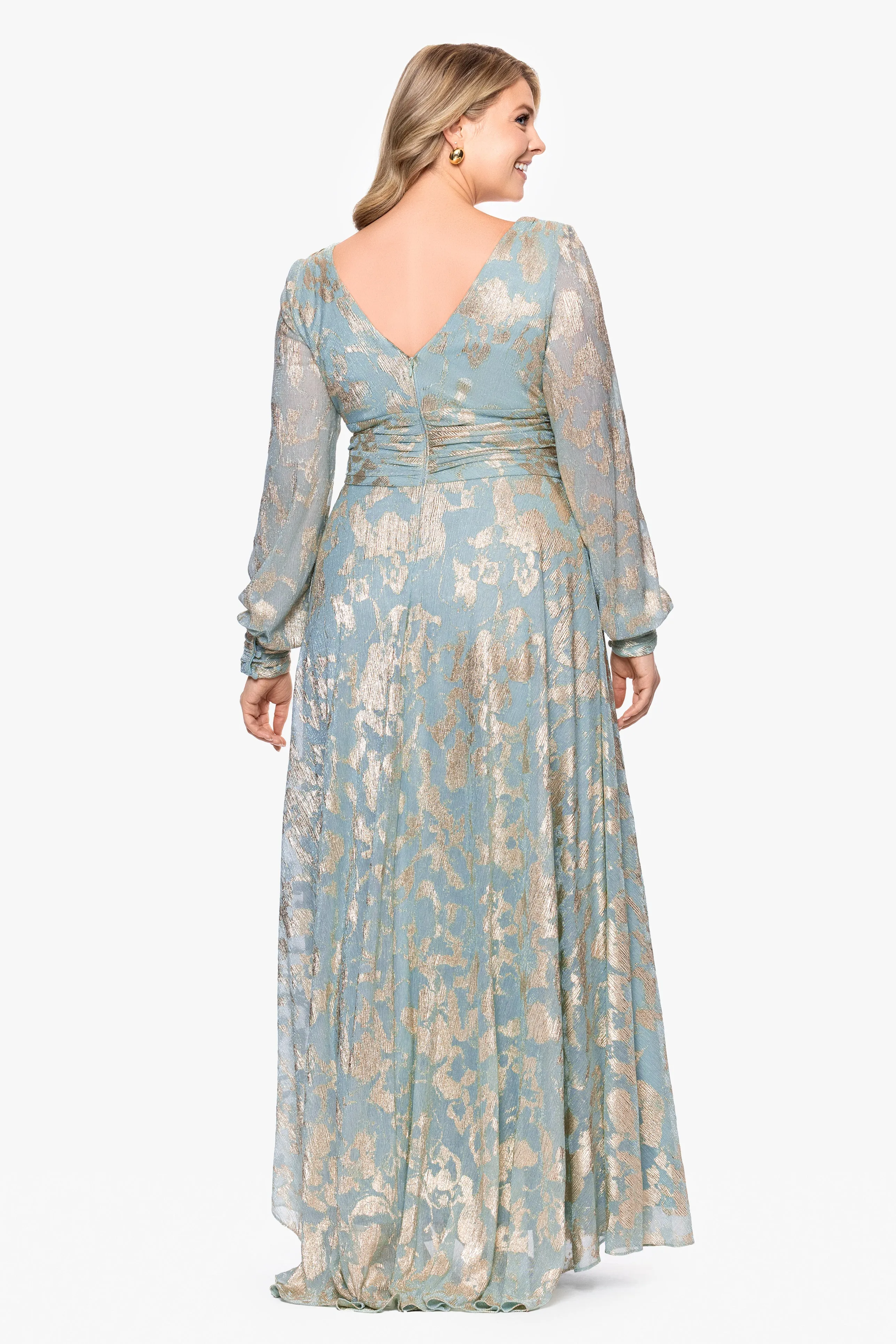 Plus "Melanie" Foil Knit V-Neck Long Sleeve Floor Length Dress sold by Betsy & Adam product image thumbnail 3
