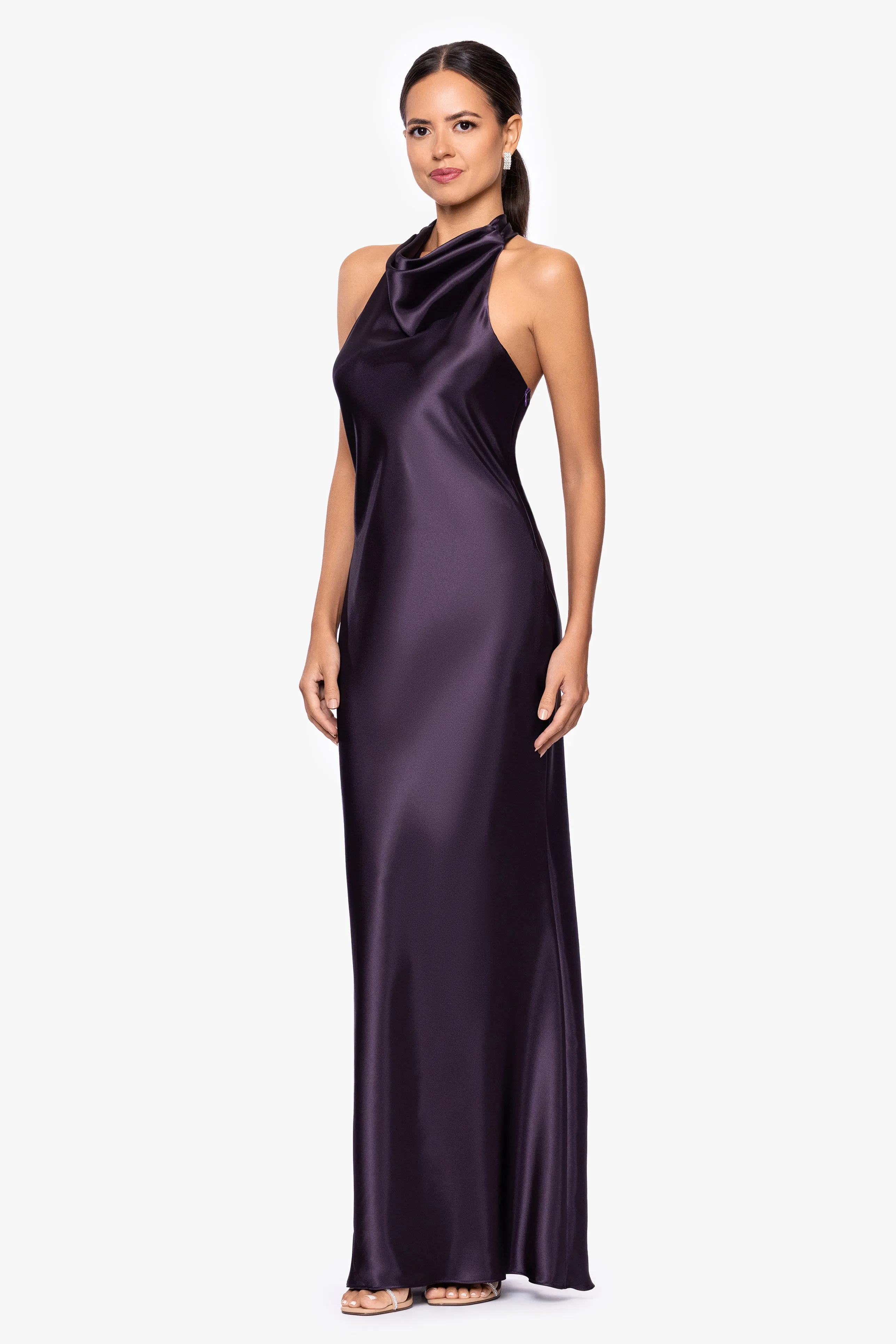 "Shannon" Halter Necktie Floor Length Dress sold by Betsy & Adam product image thumbnail 4
