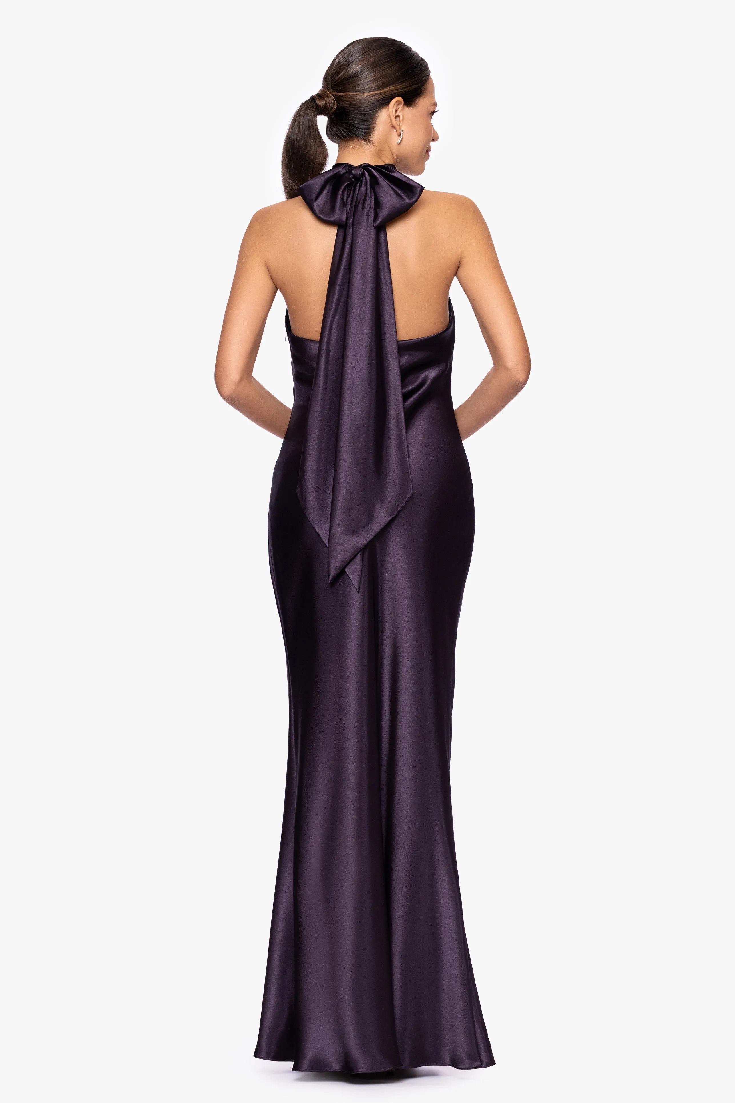 "Shannon" Halter Necktie Floor Length Dress sold by Betsy & Adam product image thumbnail 3