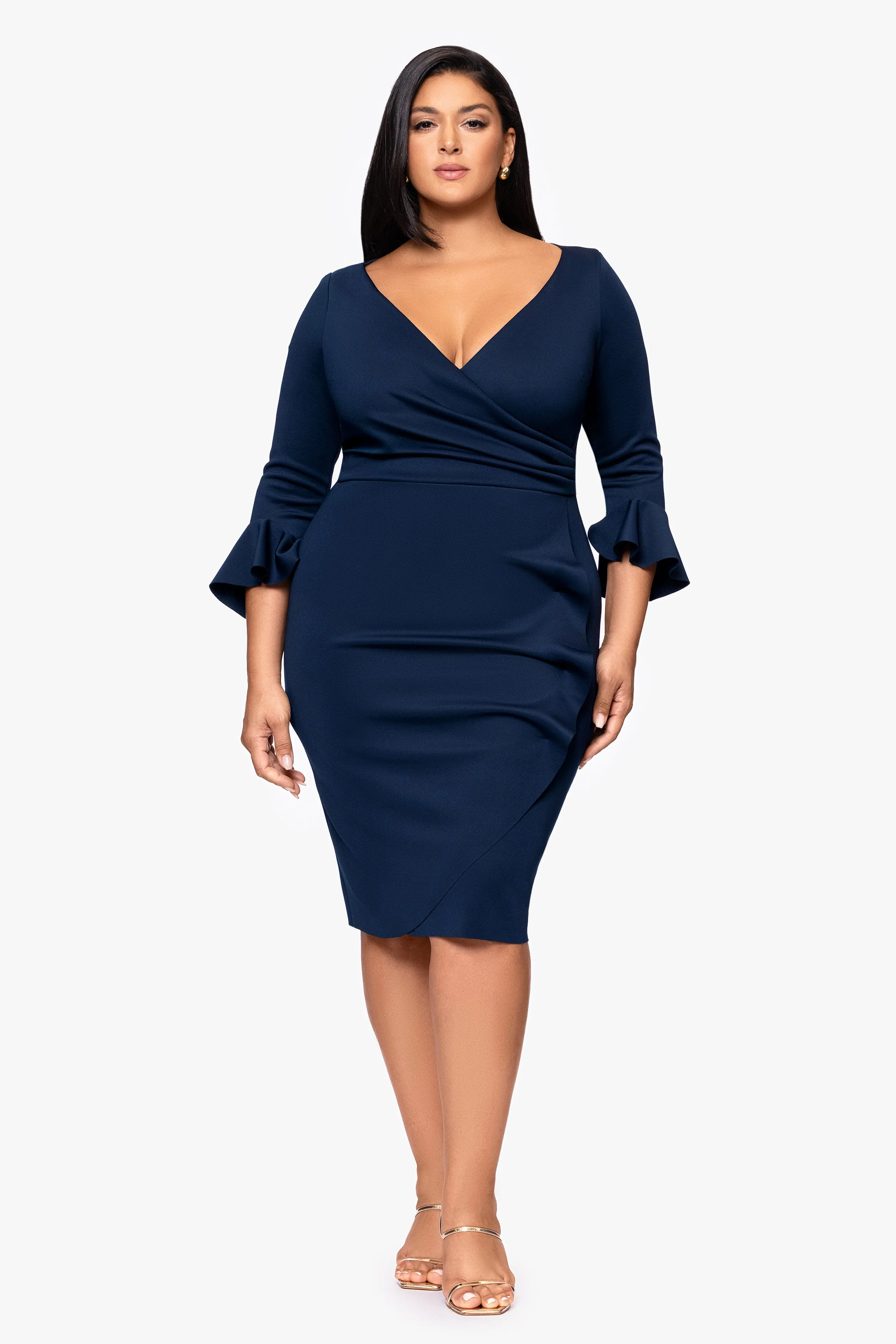 Plus "Maddison" Techno Scuba Bell Sleeve Knee Length Dress sold by Betsy & Adam product image thumbnail 5