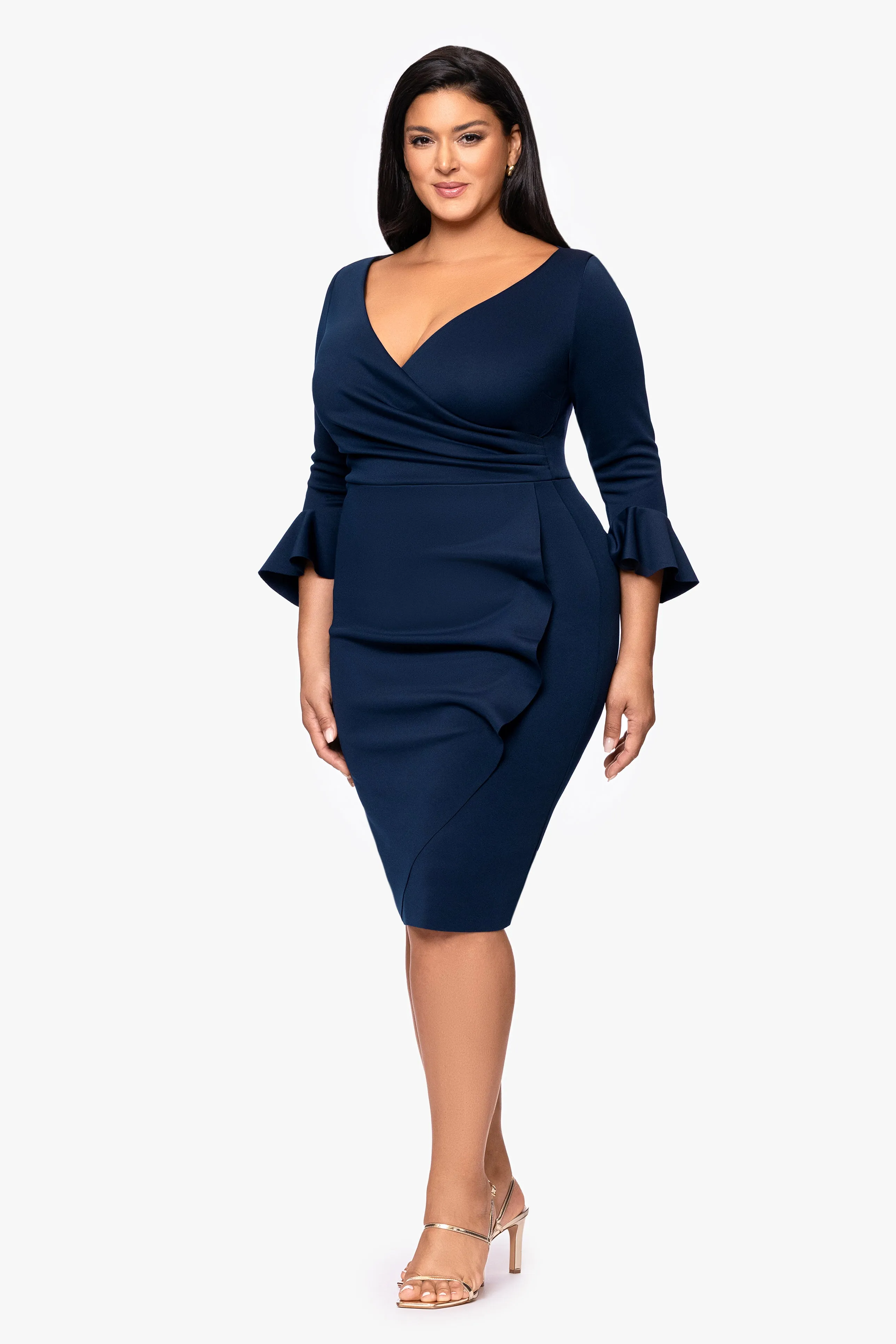 Plus "Maddison" Techno Scuba Bell Sleeve Knee Length Dress sold by Betsy & Adam product image thumbnail 4