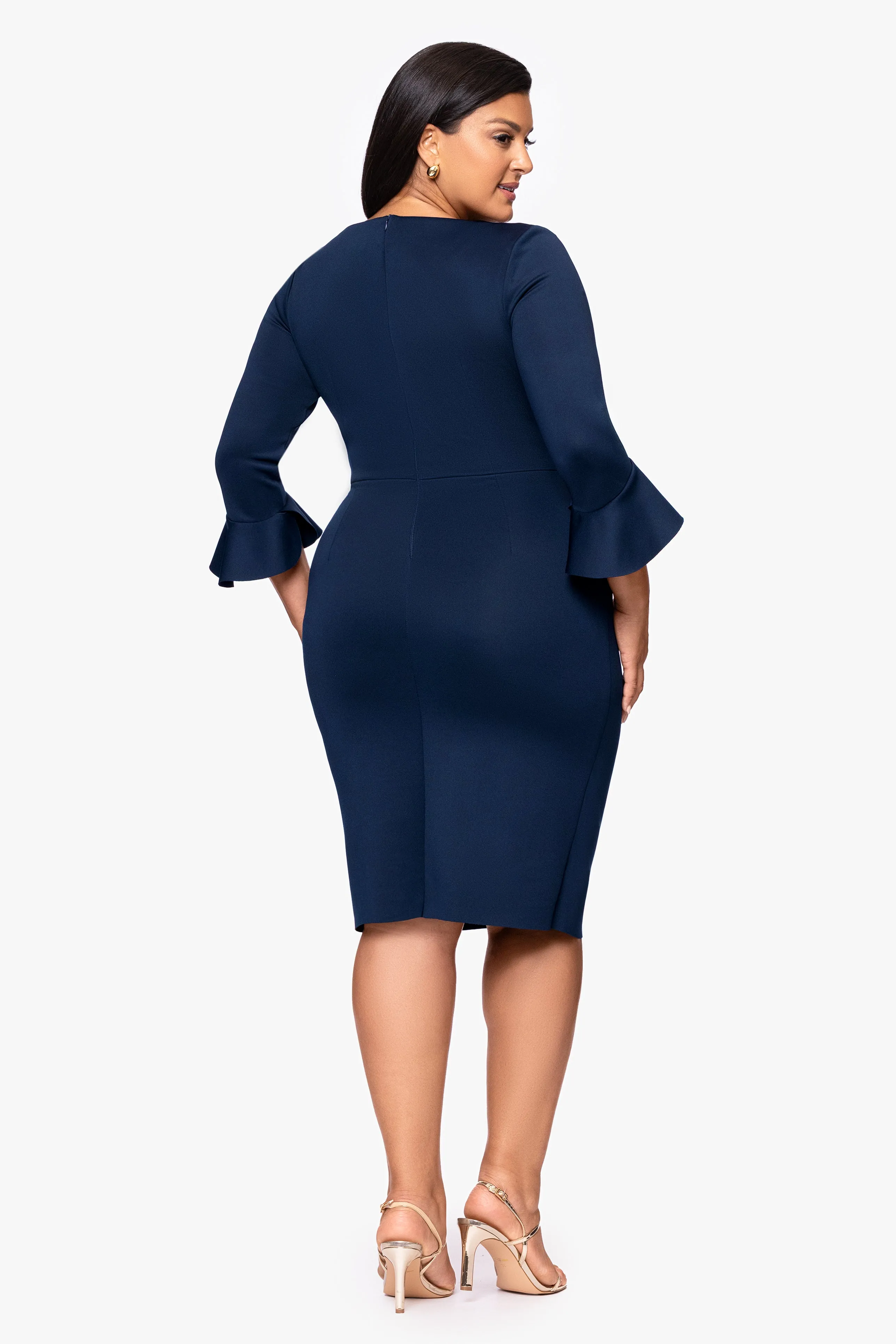 Plus "Maddison" Techno Scuba Bell Sleeve Knee Length Dress sold by Betsy & Adam product image thumbnail 3
