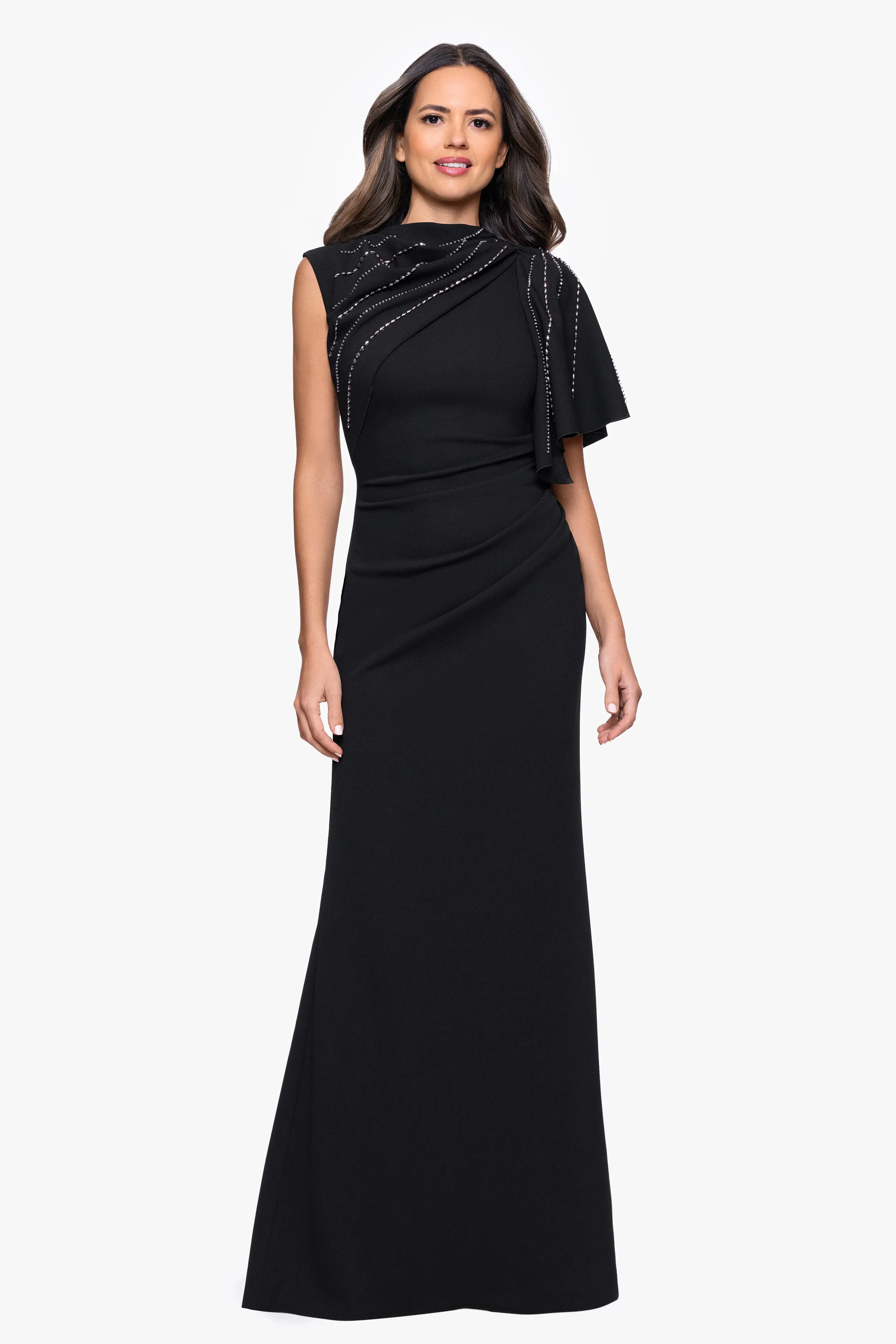 "Persephone" Scuba Crepe Embellished Sashed Floor Length Dress sold by Betsy & Adam
