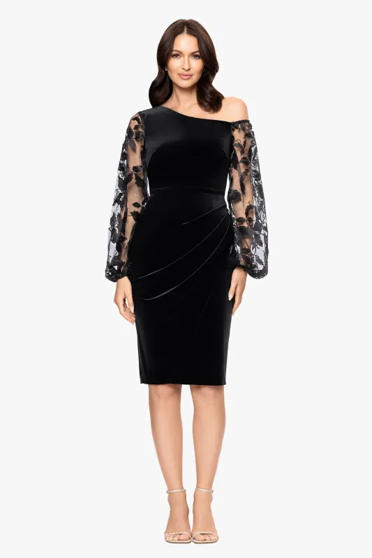 "Verna" Velvet Long Embroidered Sleeves Drop Shoulder Knee Length Dress sold by Betsy & Adam