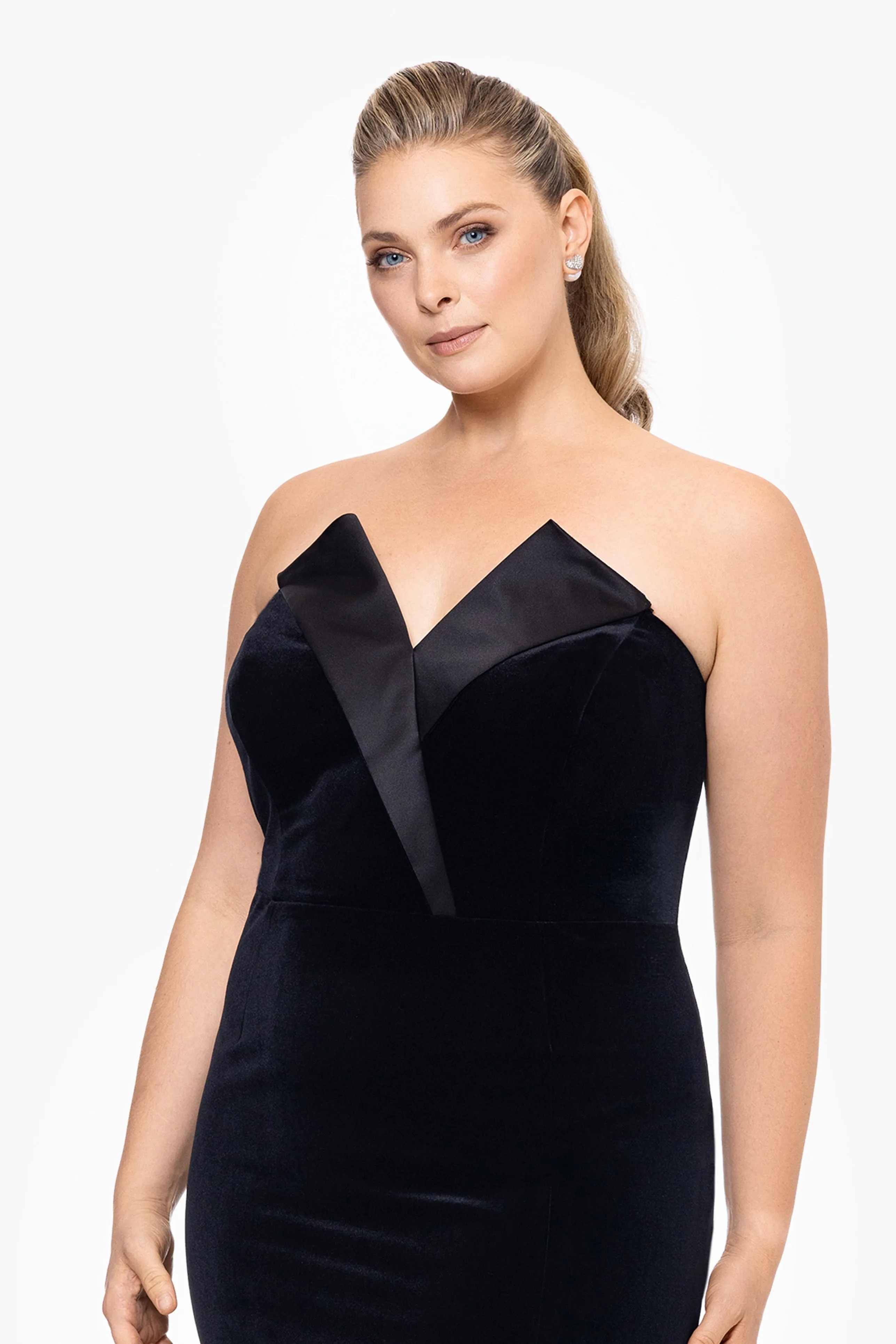 Plus "Liliana" Long Velvet Strapless Tuxedo Dress sold by Betsy & Adam product image thumbnail 2