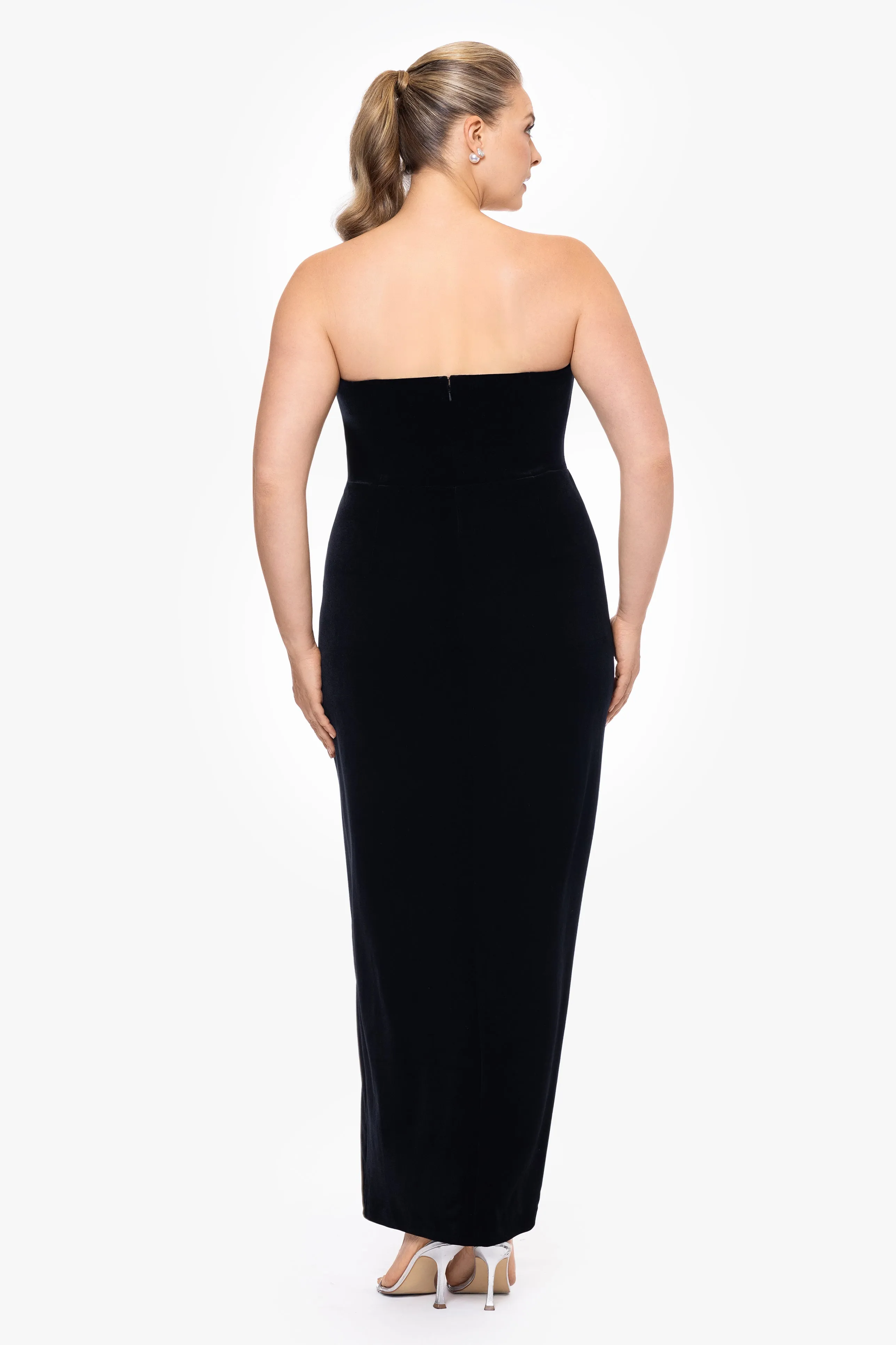 Plus "Liliana" Long Velvet Strapless Tuxedo Dress sold by Betsy & Adam product image thumbnail 3