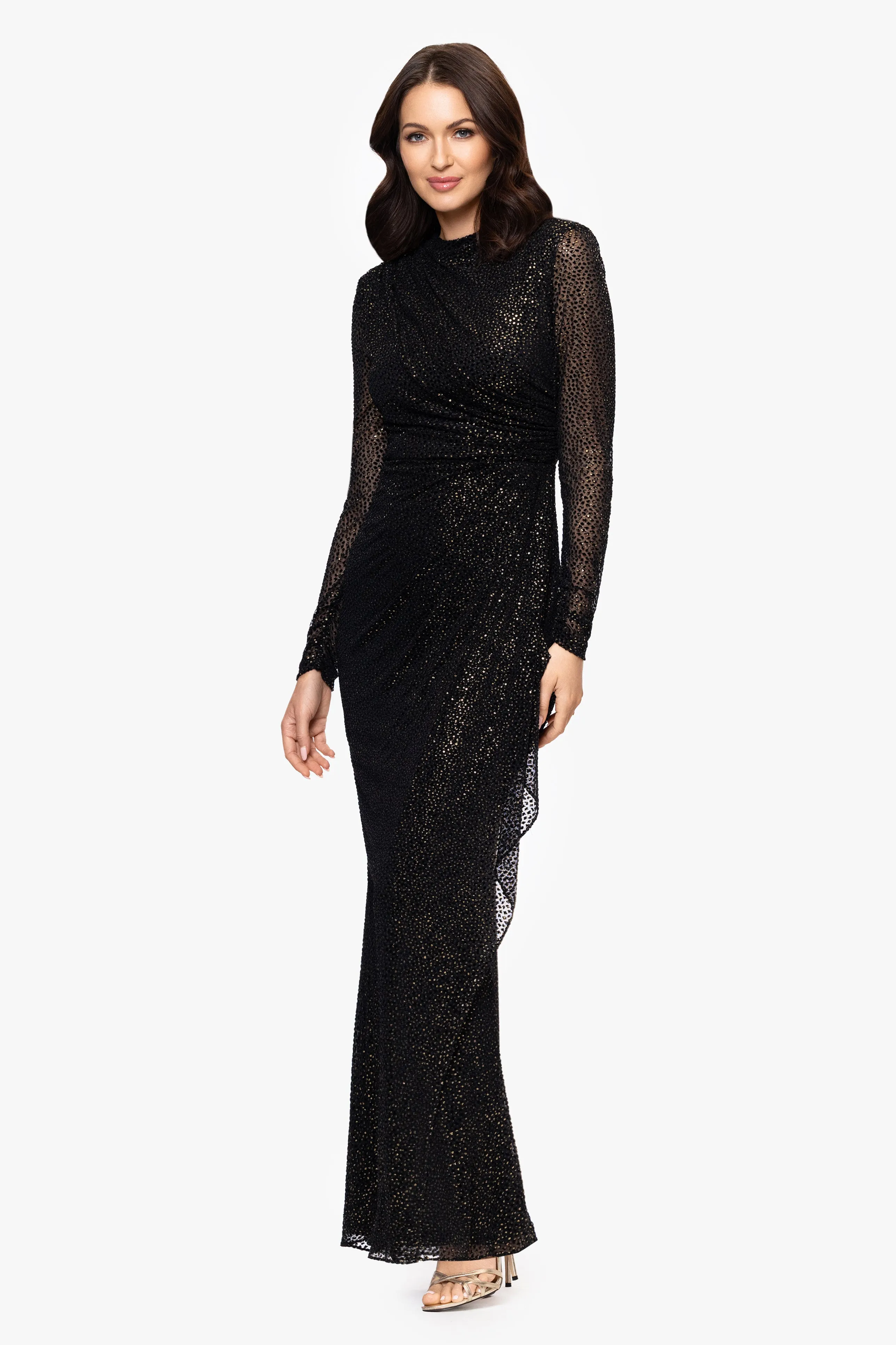 "Adelaide" Velvet Burnout Long Sleeve Floor Length Dress sold by Betsy & Adam product image thumbnail 4
