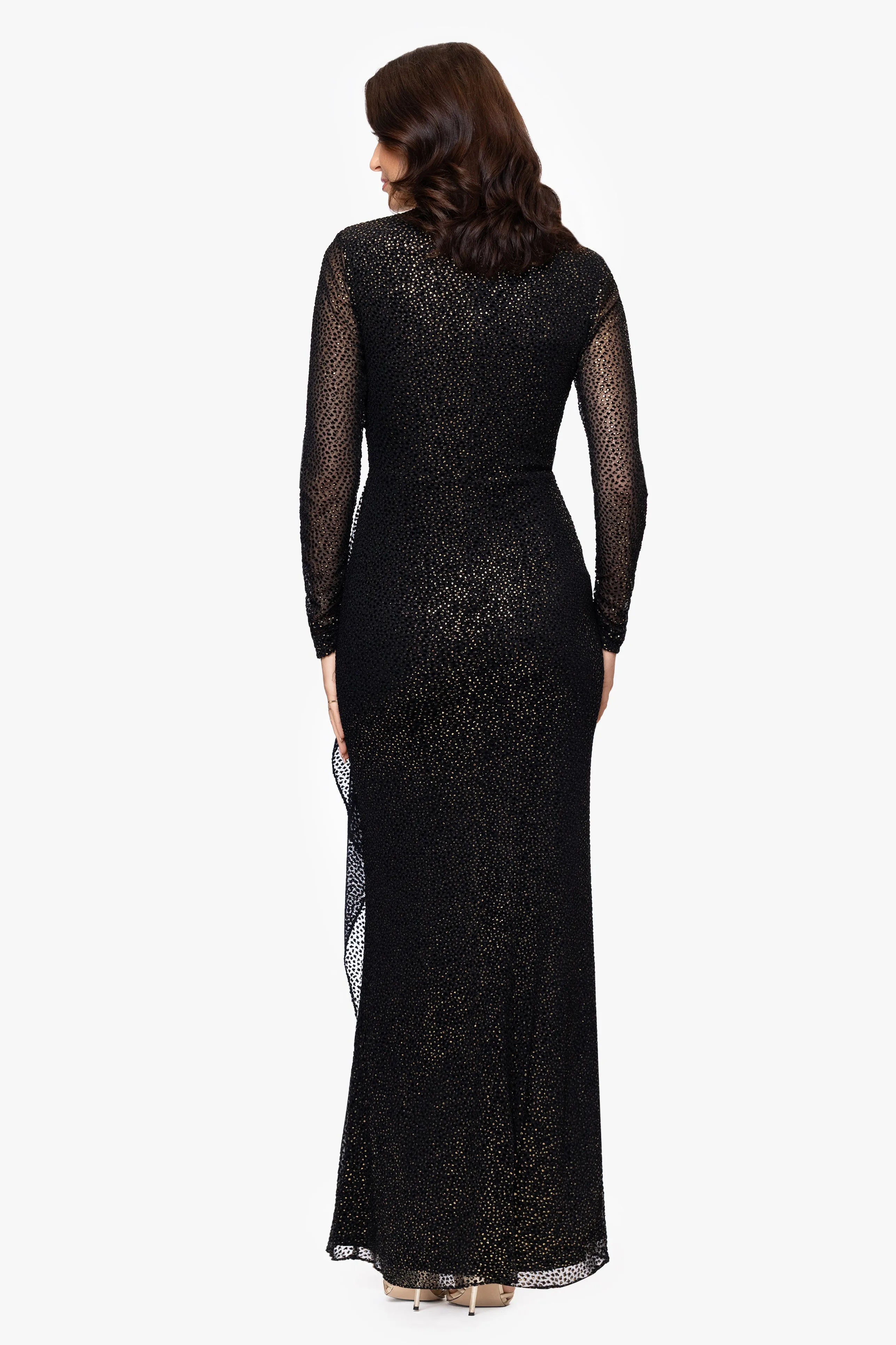 "Adelaide" Velvet Burnout Long Sleeve Floor Length Dress sold by Betsy & Adam product image thumbnail 3