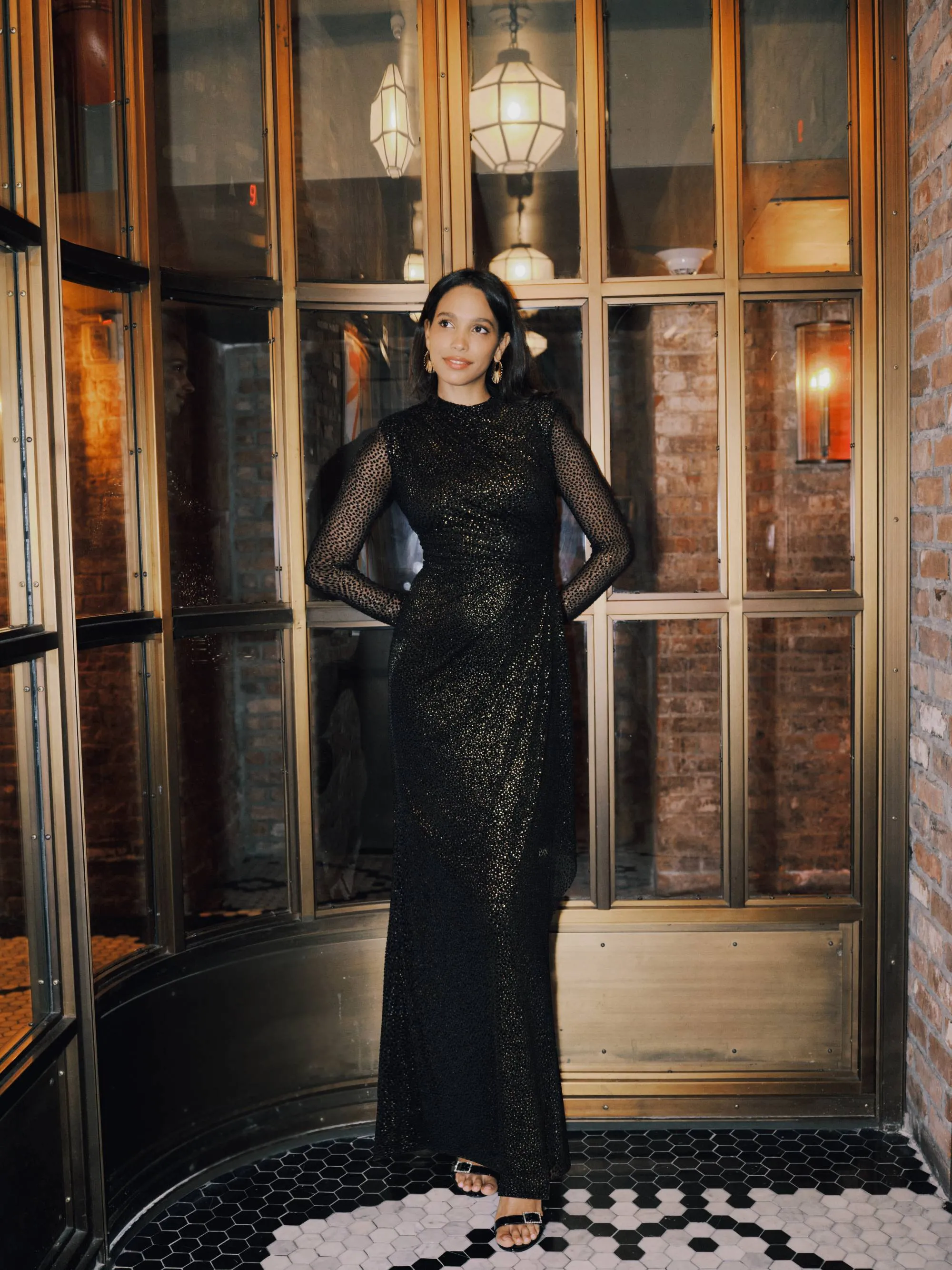 "Adelaide" Velvet Burnout Long Sleeve Floor Length Dress sold by Betsy & Adam product image thumbnail 5