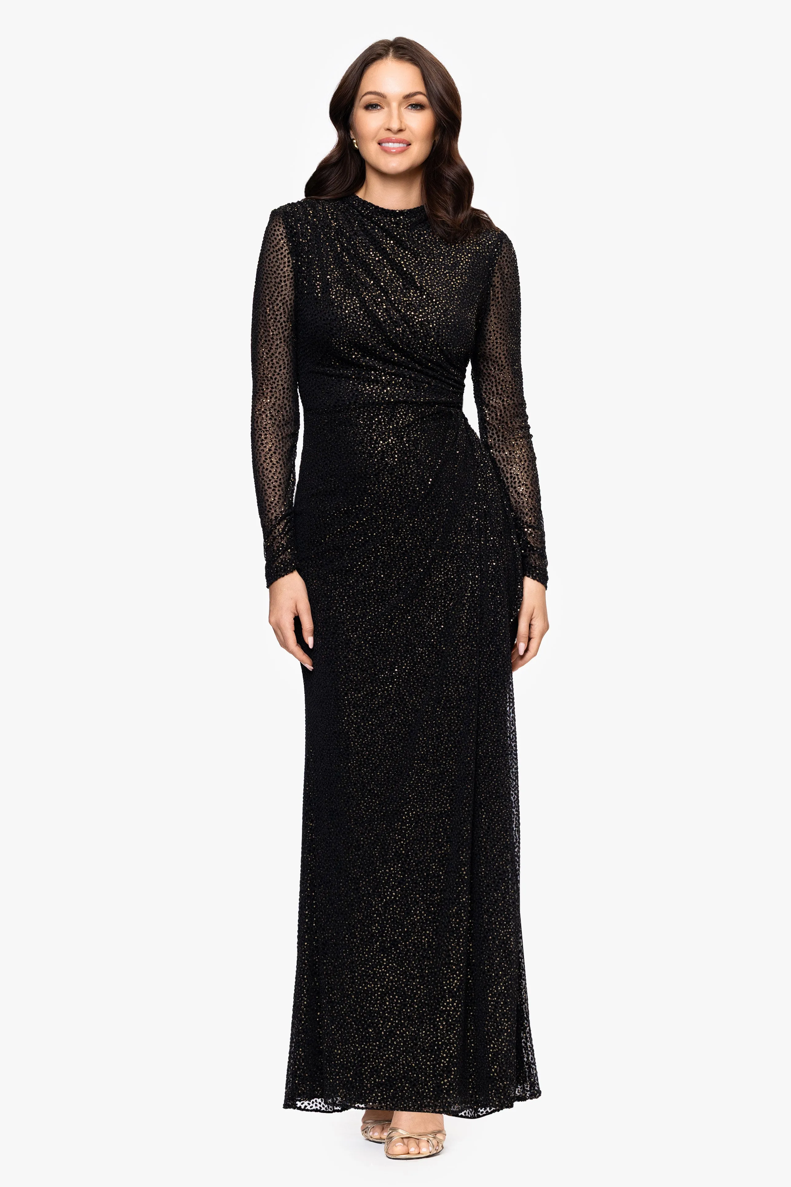 "Adelaide" Velvet Burnout Long Sleeve Floor Length Dress sold by Betsy & Adam