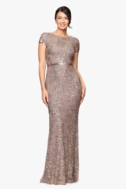 Petite "Keisha" Sequin Embellished Short Sleeve Floor Length Dress sold by Betsy & Adam