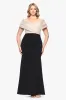 Plus "Yasmeen" Long Off The Shoulder Scuba Crepe Gown sold by Betsy & Adam