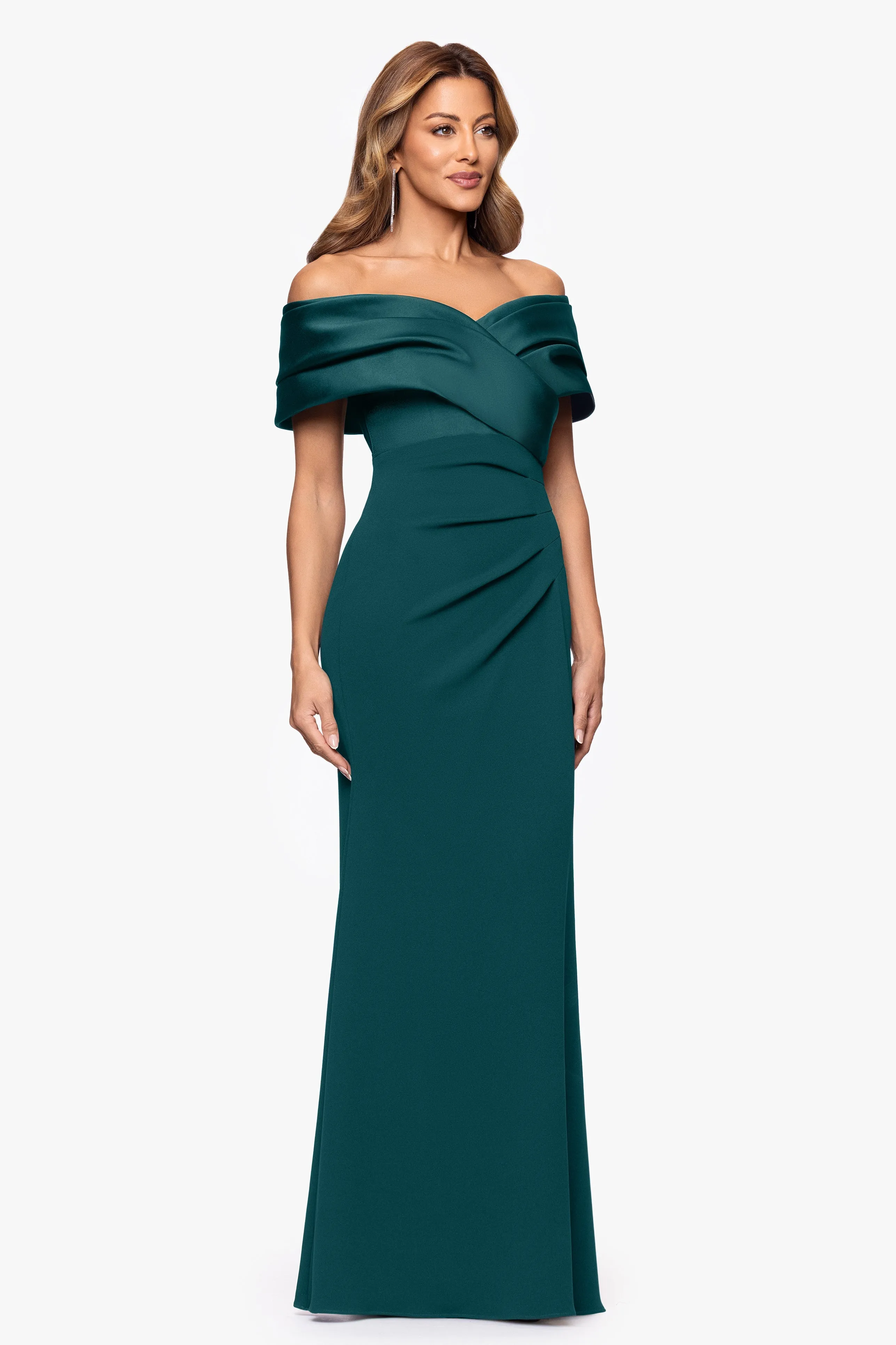Petite "Yasmeen" Long Off The Shoulder Scuba Crepe Gown sold by Betsy & Adam product image thumbnail 4