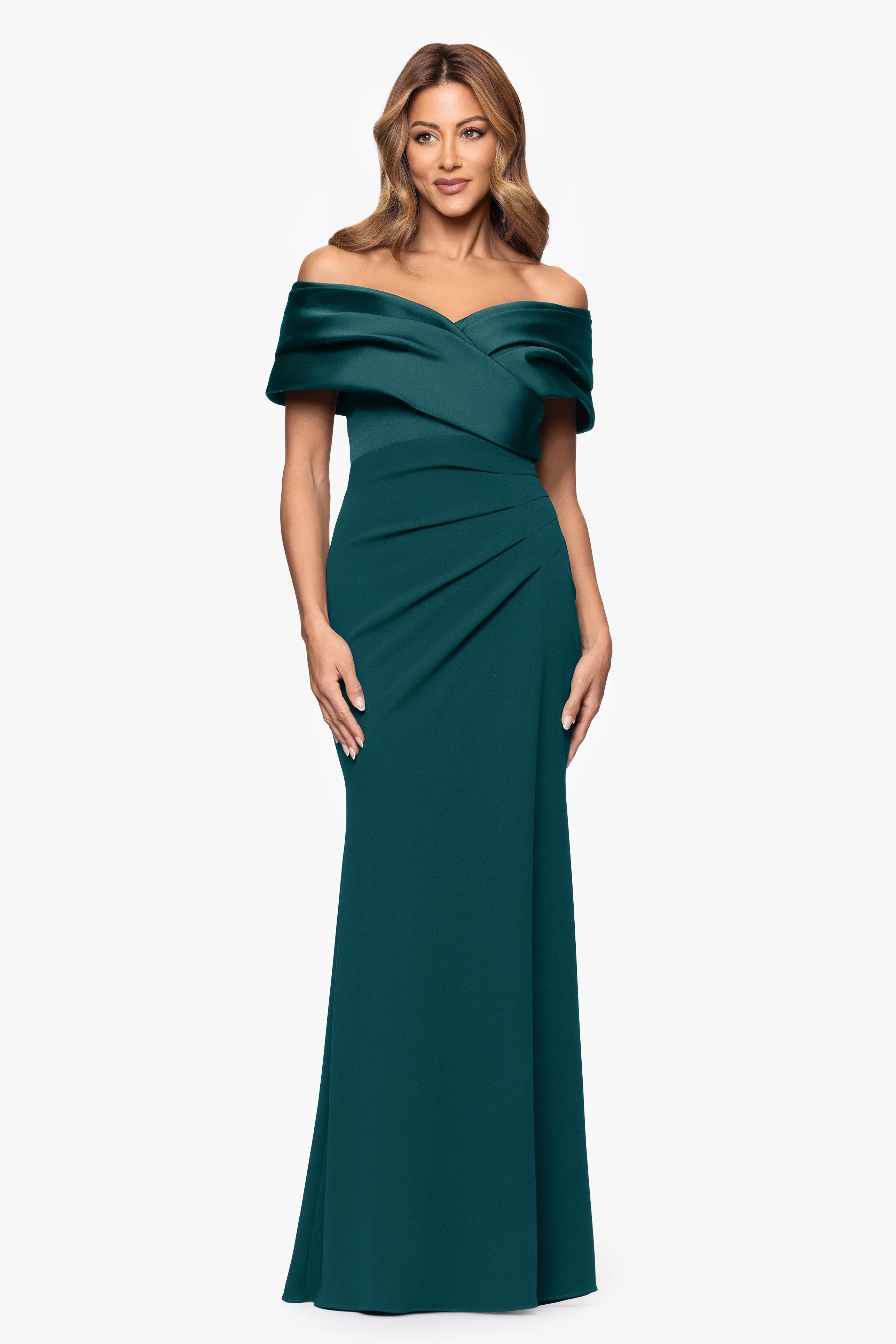 Petite "Yasmeen" Long Off The Shoulder Scuba Crepe Gown sold by Betsy & Adam product image thumbnail 5