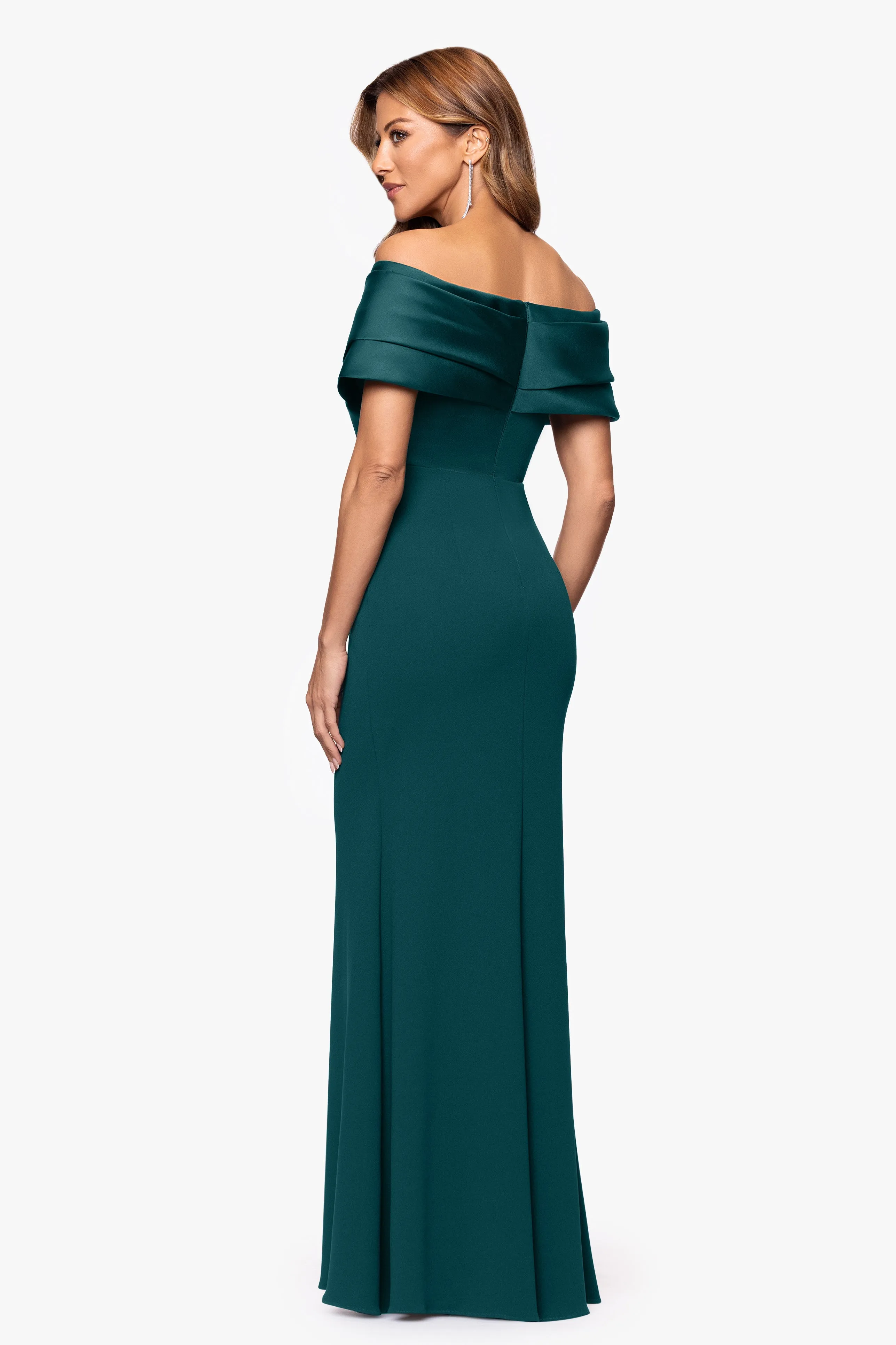 Petite "Yasmeen" Long Off The Shoulder Scuba Crepe Gown sold by Betsy & Adam product image thumbnail 3