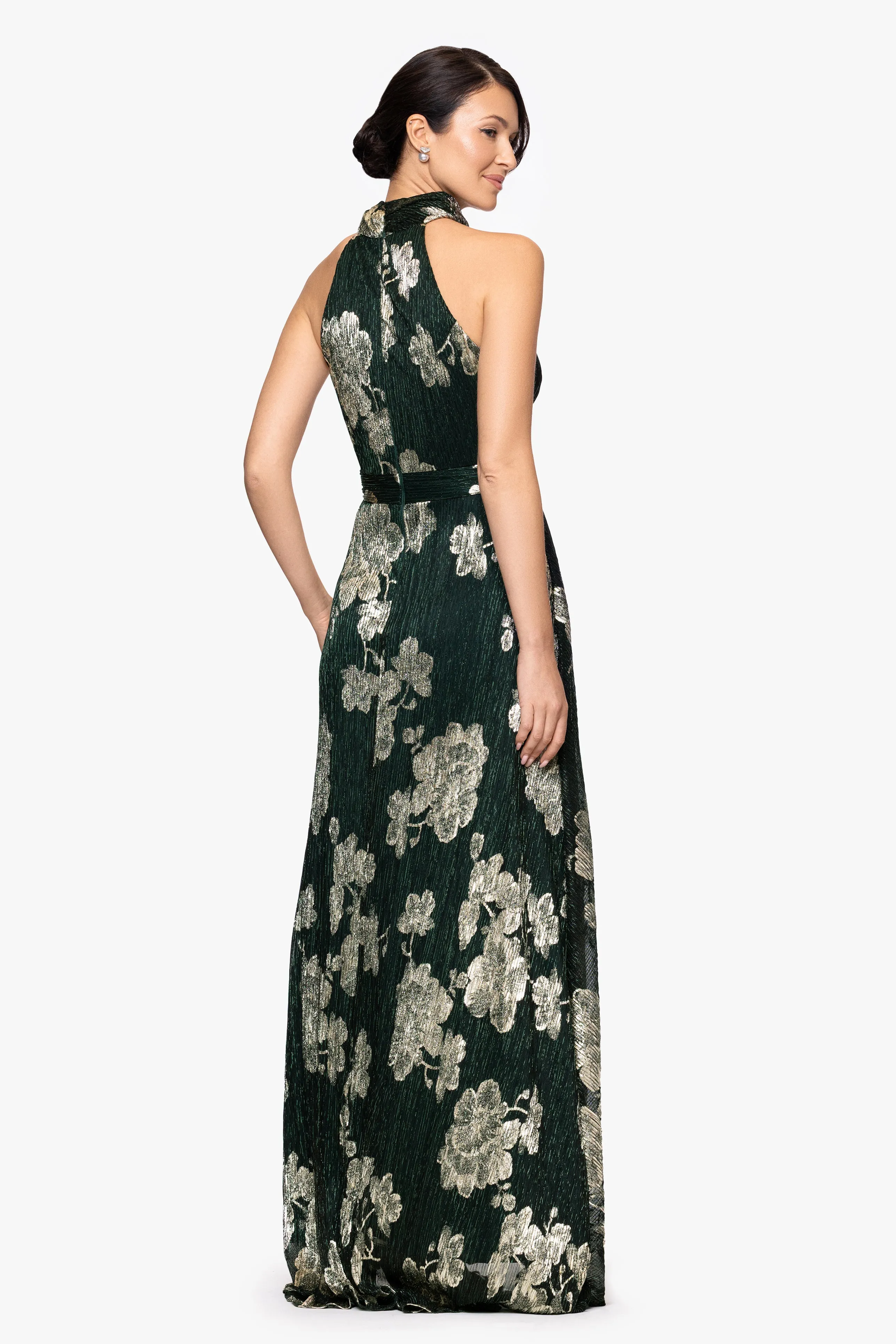 Petite "Blake" Foil Knit High Halter Neck Floor Length Dress sold by Betsy & Adam product image thumbnail 3