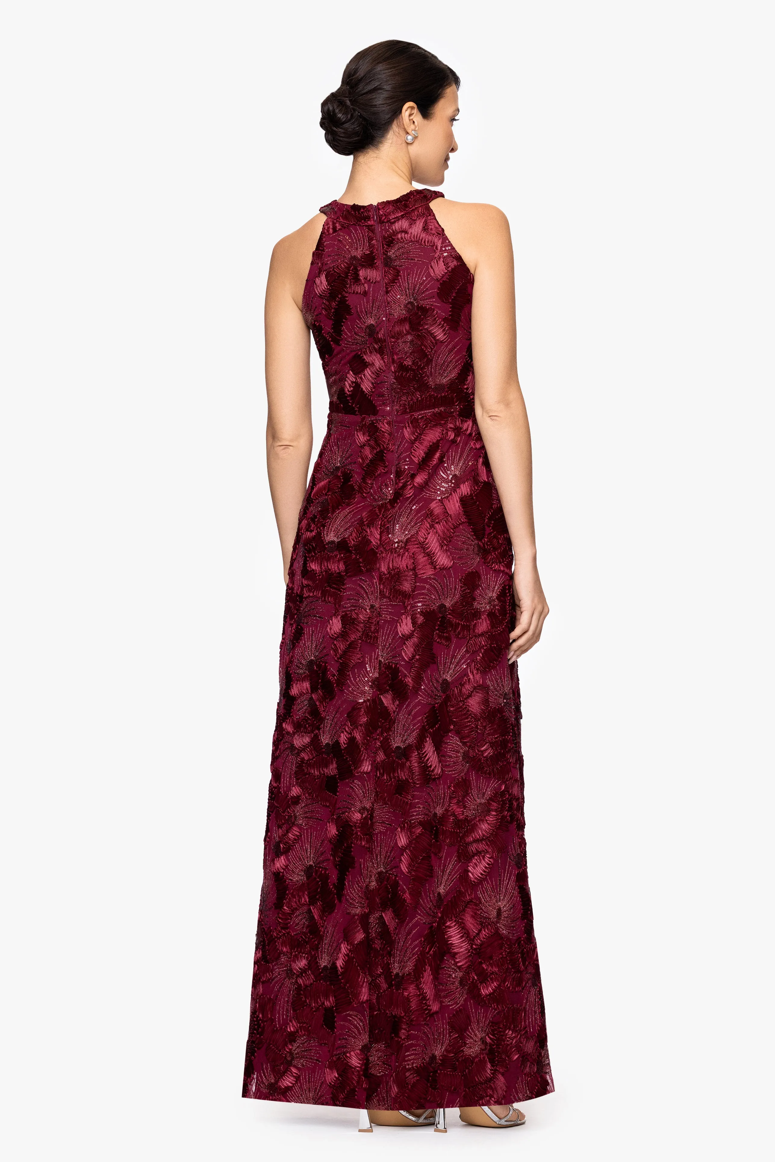 Petite "Fabiana" Halter Neck Soutache and Sequin Floor Length Dress sold by Betsy & Adam product image thumbnail 3