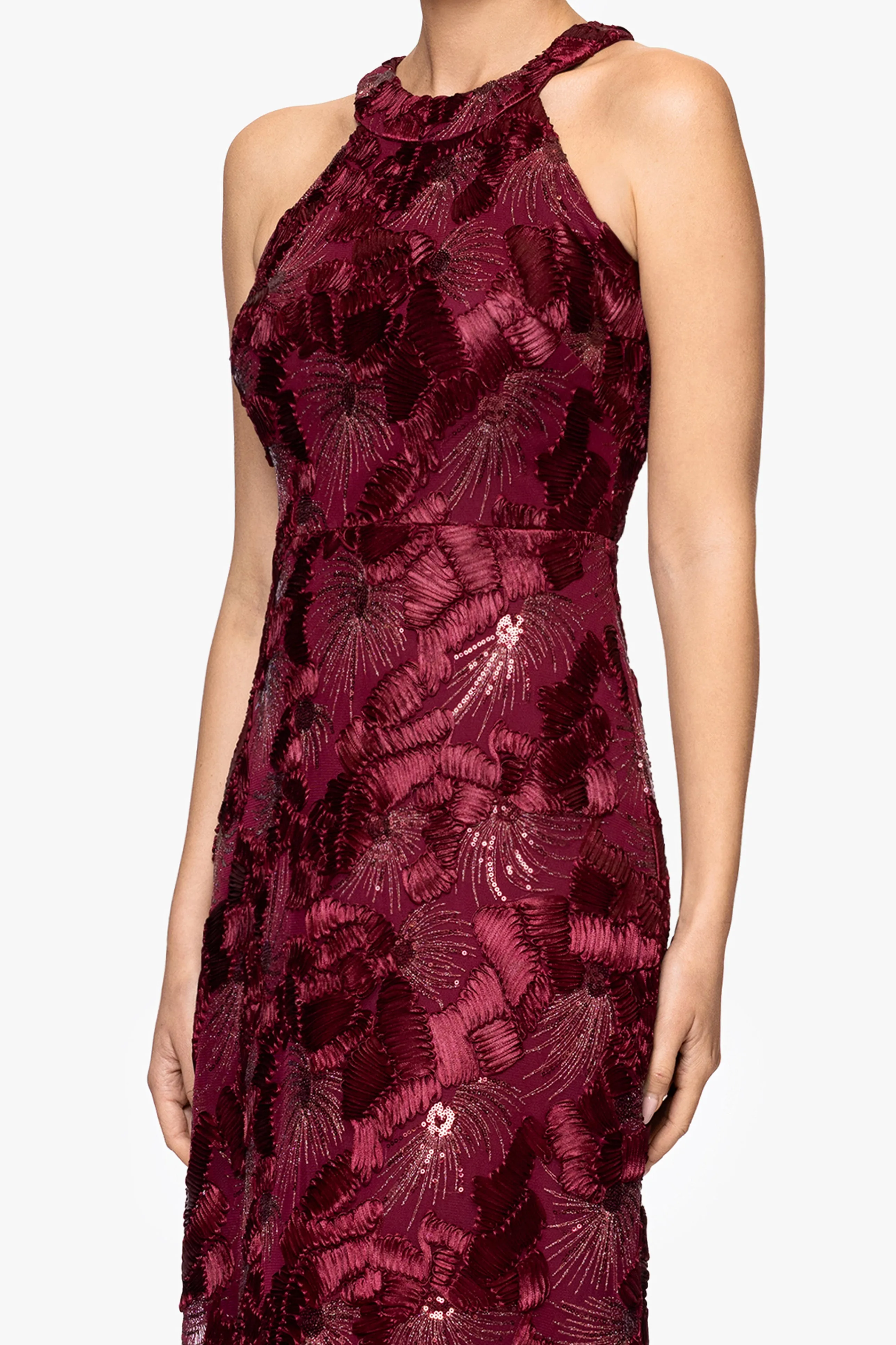 Petite "Fabiana" Halter Neck Soutache and Sequin Floor Length Dress sold by Betsy & Adam product image thumbnail 2