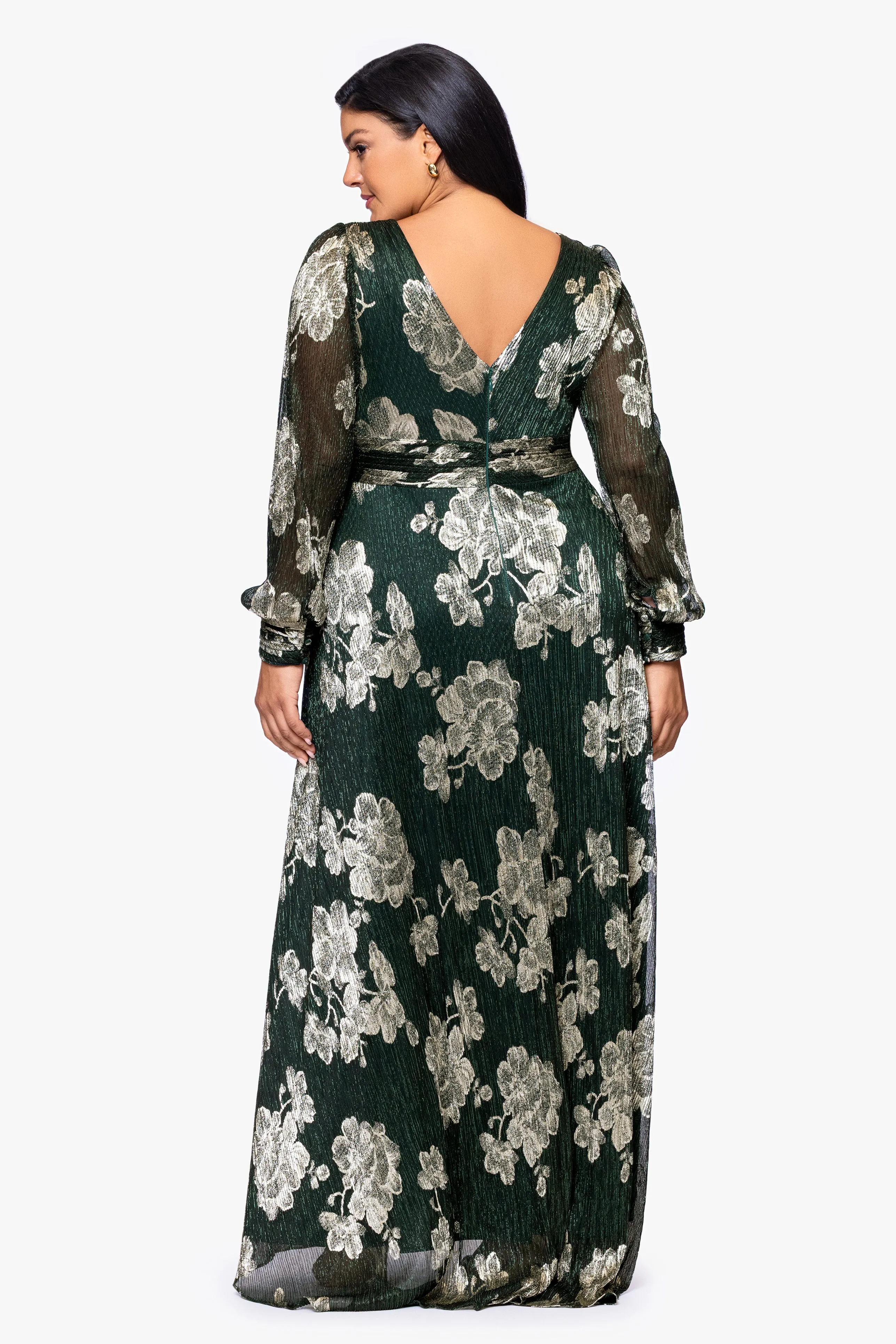 Plus "June" Foil Knit V-Neck Long Sleeve Floor Length Dress sold by Betsy & Adam product image thumbnail 3