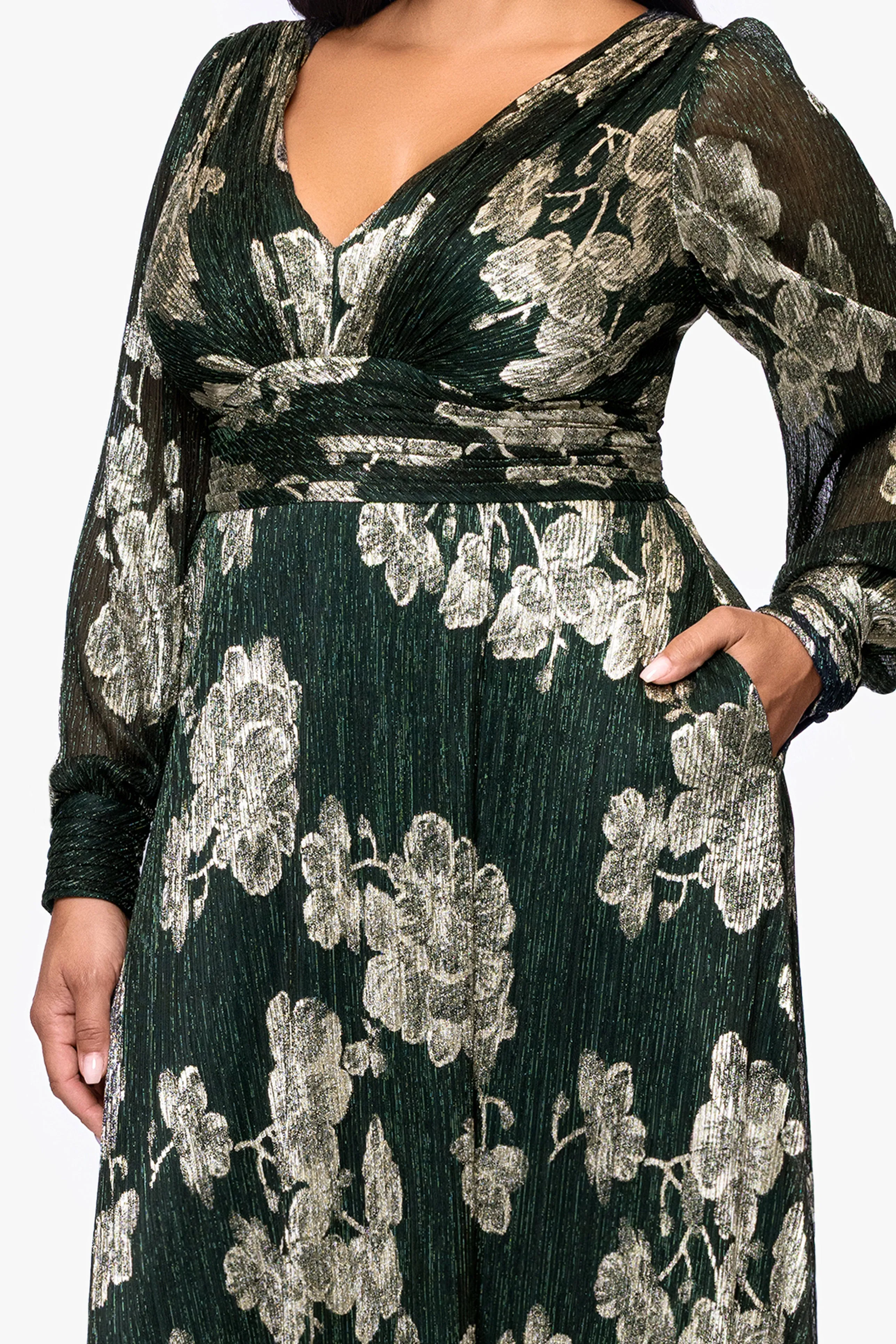 Plus "June" Foil Knit V-Neck Long Sleeve Floor Length Dress sold by Betsy & Adam product image thumbnail 2