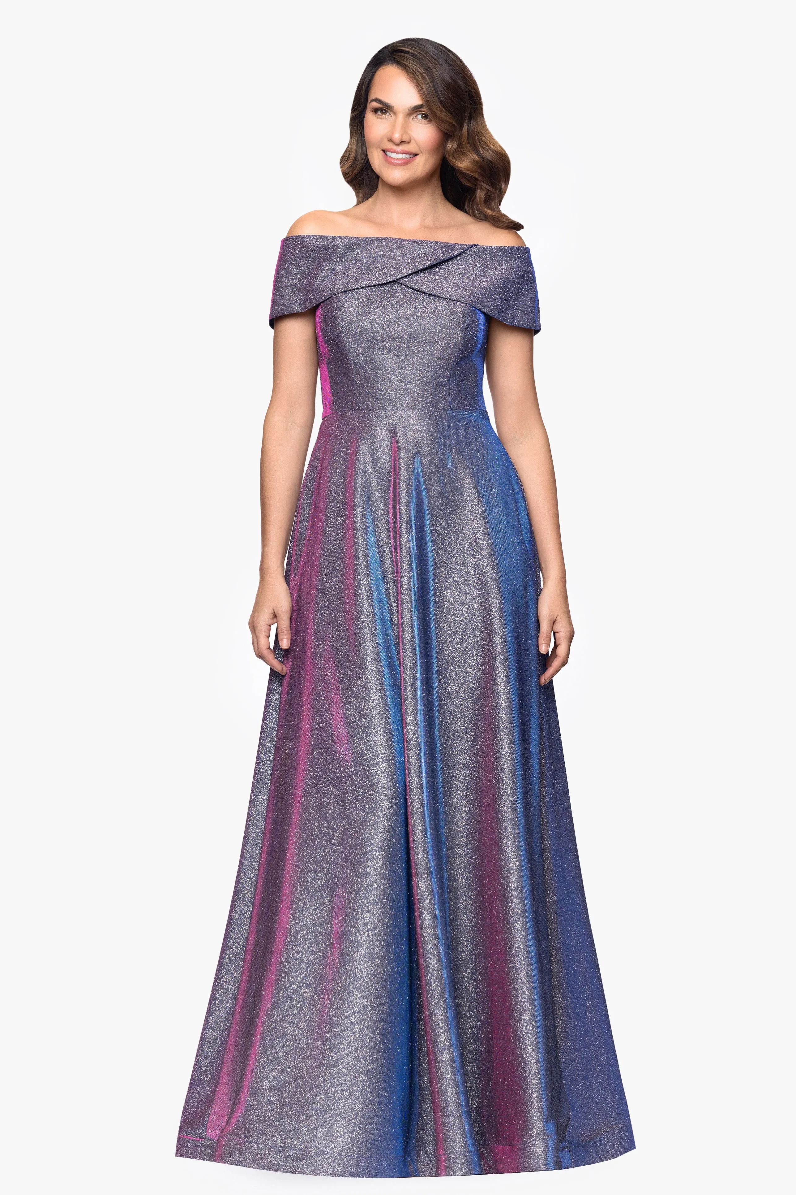 "Kendra" Galaxy Glitter Off the Shoulder Floor Length Gown sold by Betsy & Adam product image thumbnail 5