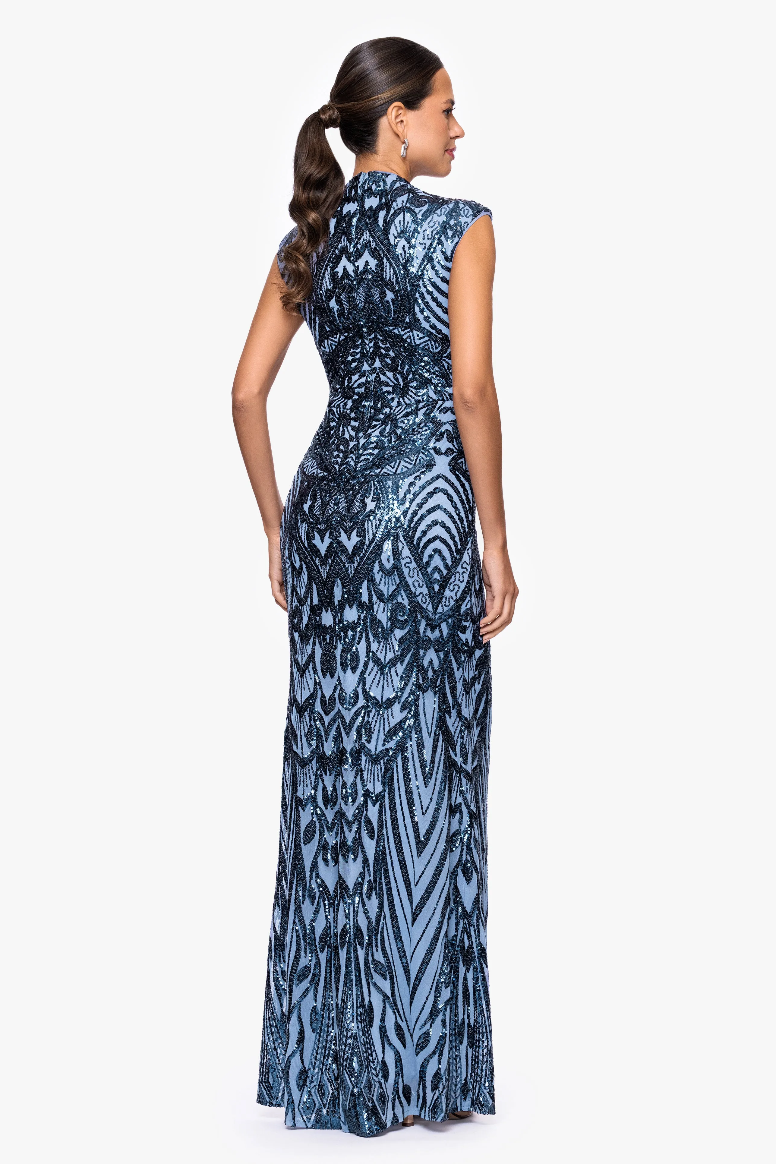 "Melina" Sequin Placement Embellished Mock Neck Floor Length Dress sold by Betsy & Adam product image thumbnail 3