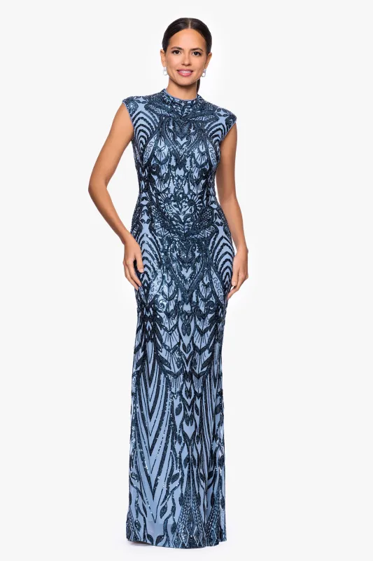 "Melina" Sequin Placement Embellished Mock Neck Floor Length Dress sold by Betsy & Adam