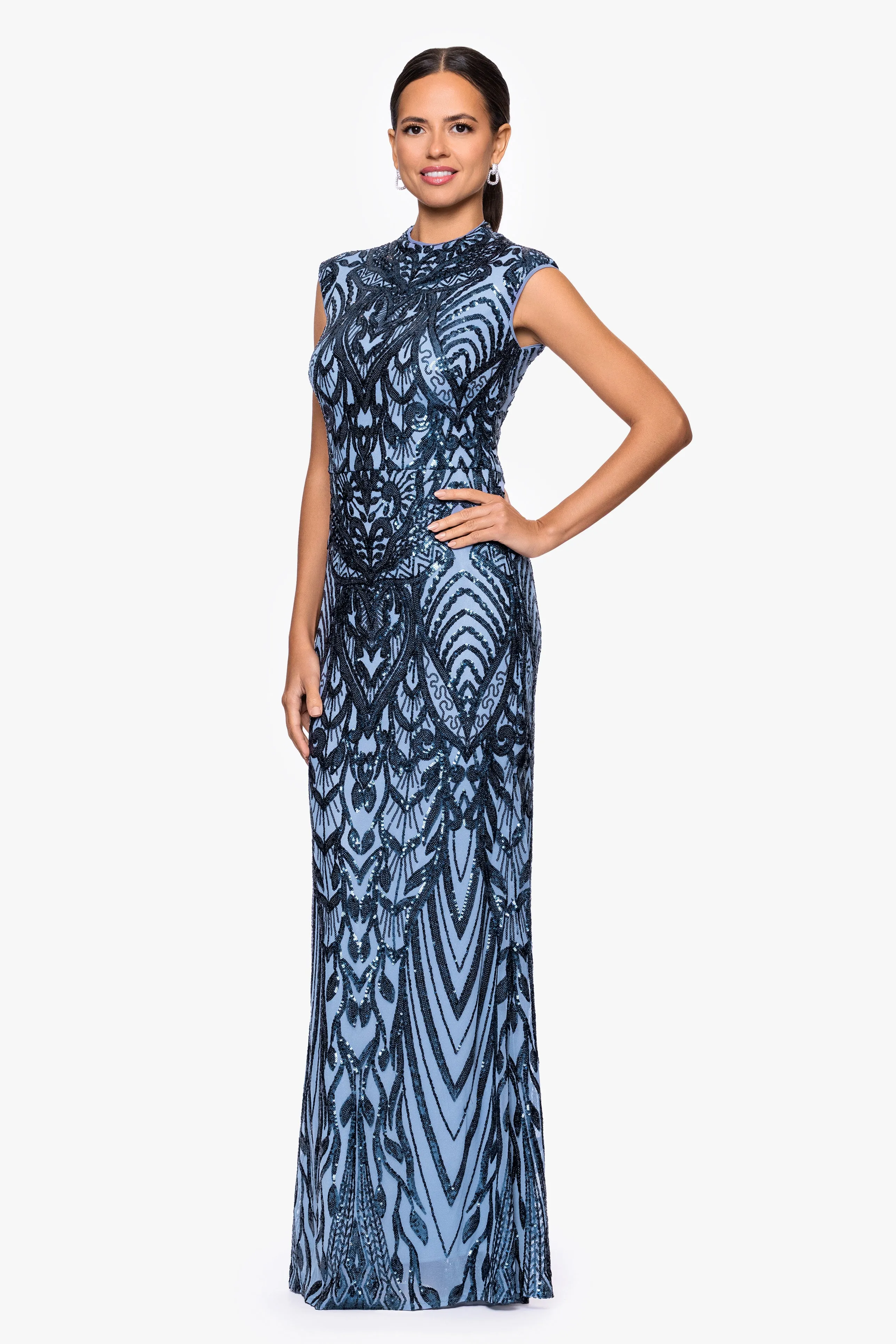 "Melina" Sequin Placement Embellished Mock Neck Floor Length Dress sold by Betsy & Adam product image thumbnail 4