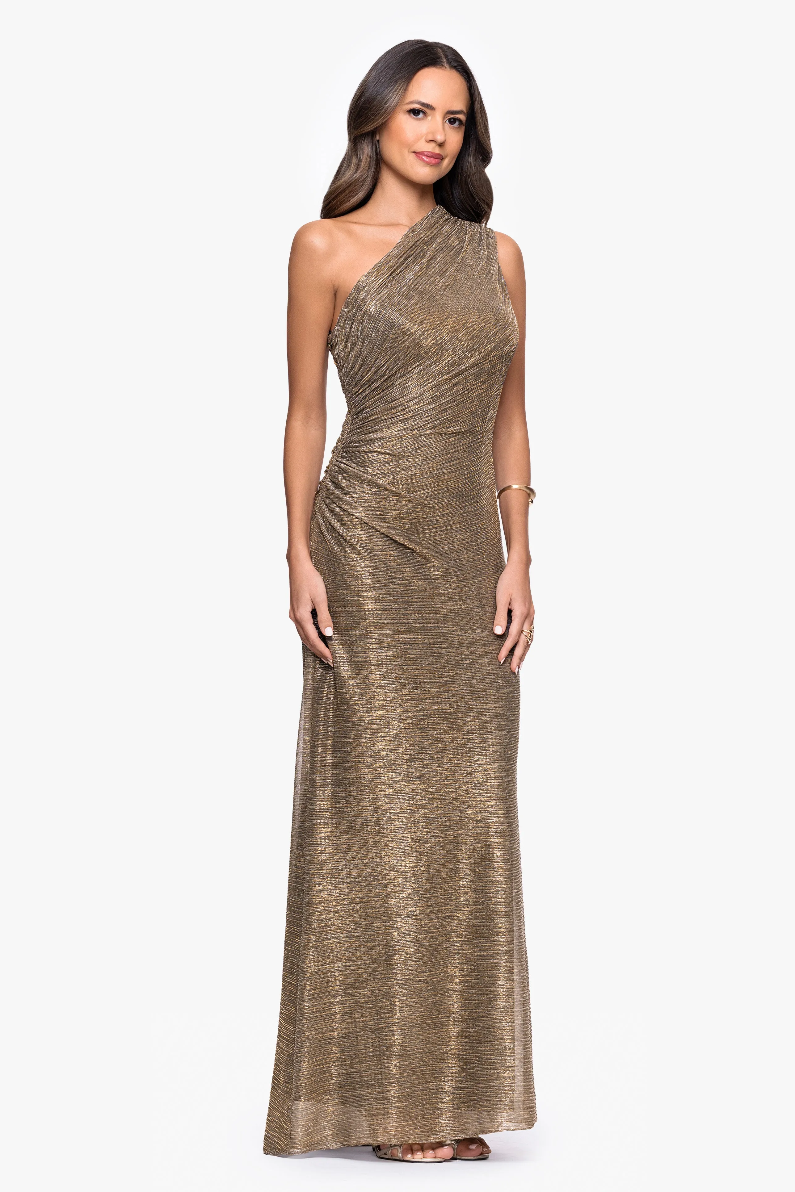 "Bayley" Metallic One Shoulder Floor Length Dress sold by Betsy & Adam product image thumbnail 4